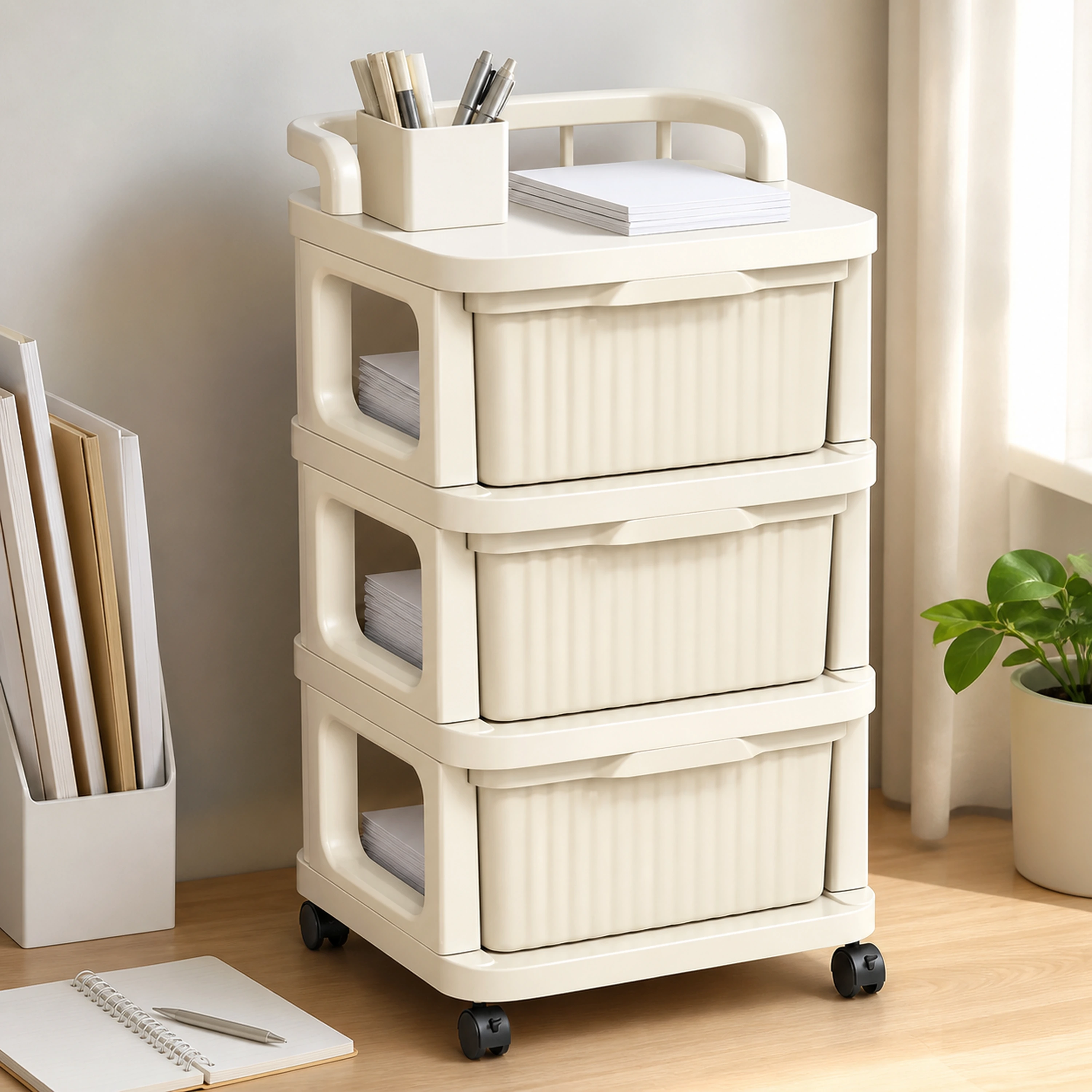 Carrito organizador 3 capas 34*26*59cm Plástico Blanco roto