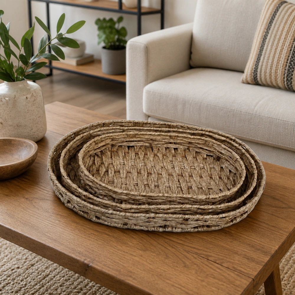 Cesta de bambú tejida set de 3 piezas para escritorio image 1