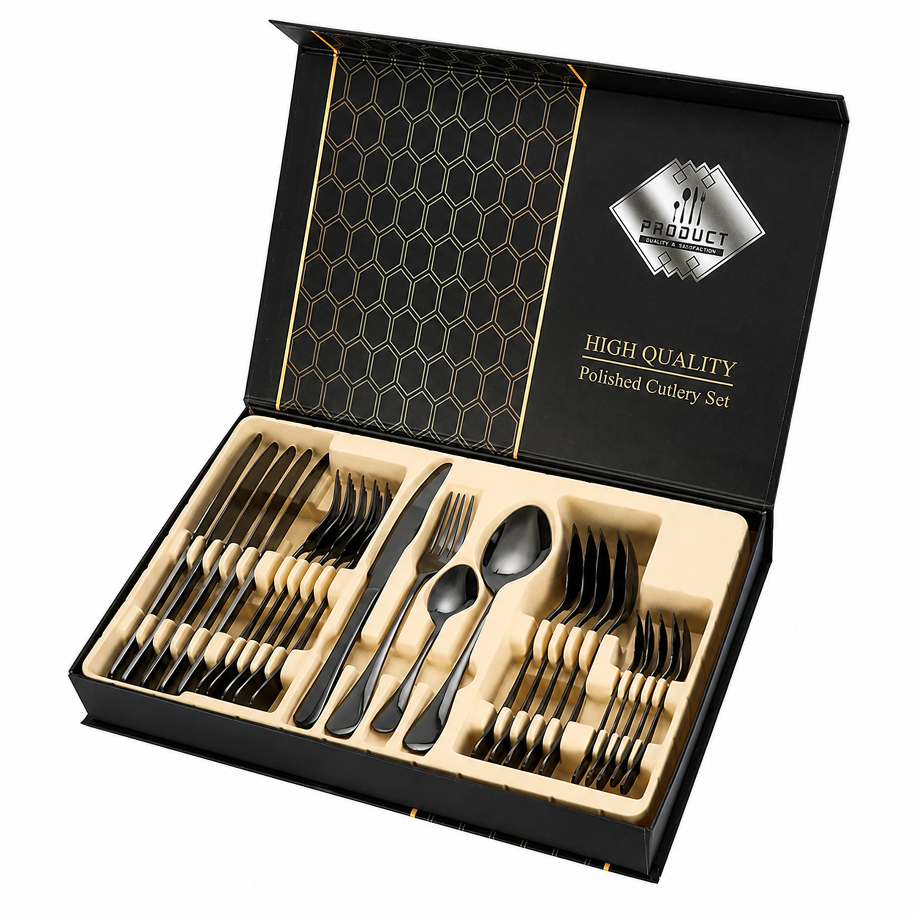 Set de cubiertos de acero inoxidable, 24 piezas con estuche