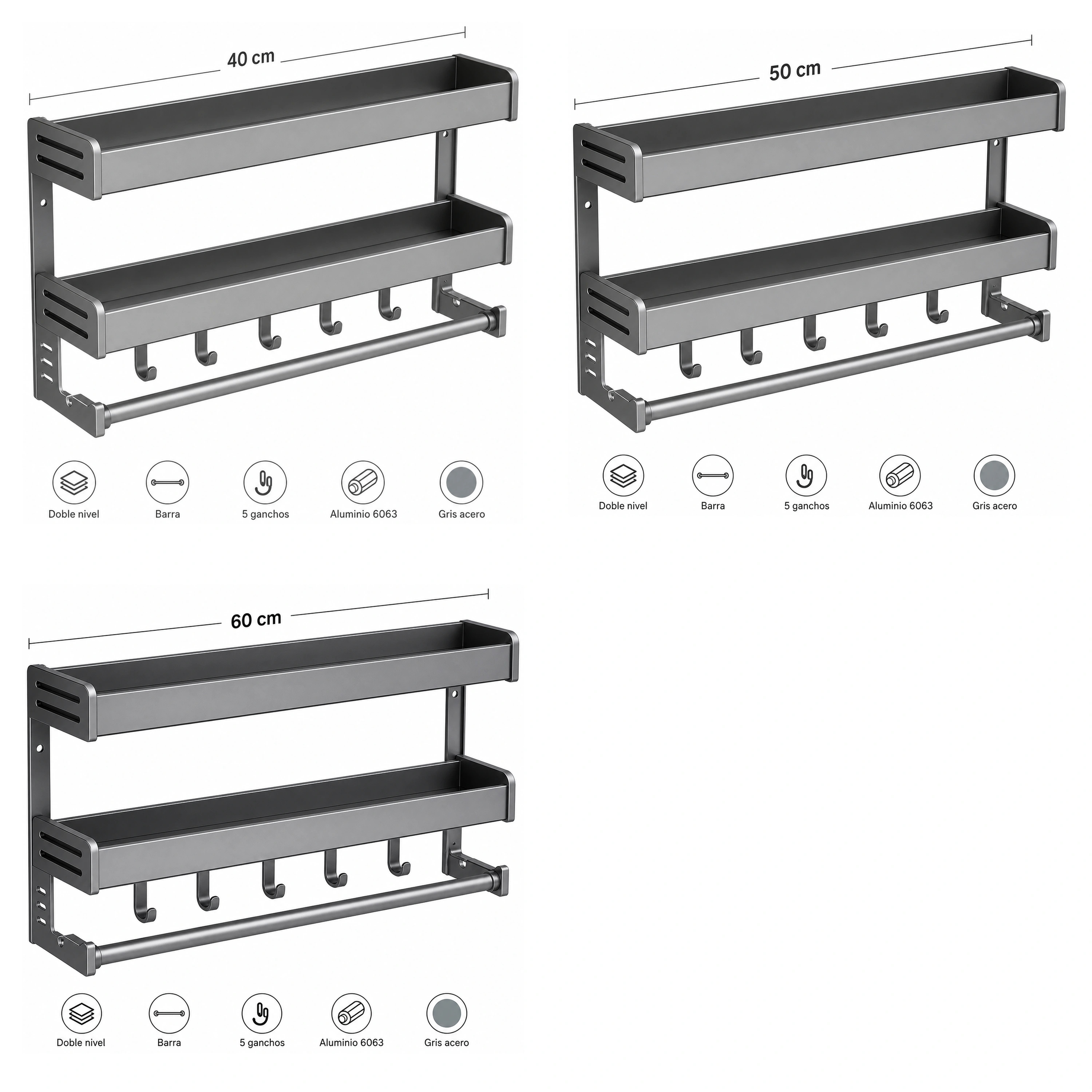Organizador de Cocina de Aluminio Gris Mate