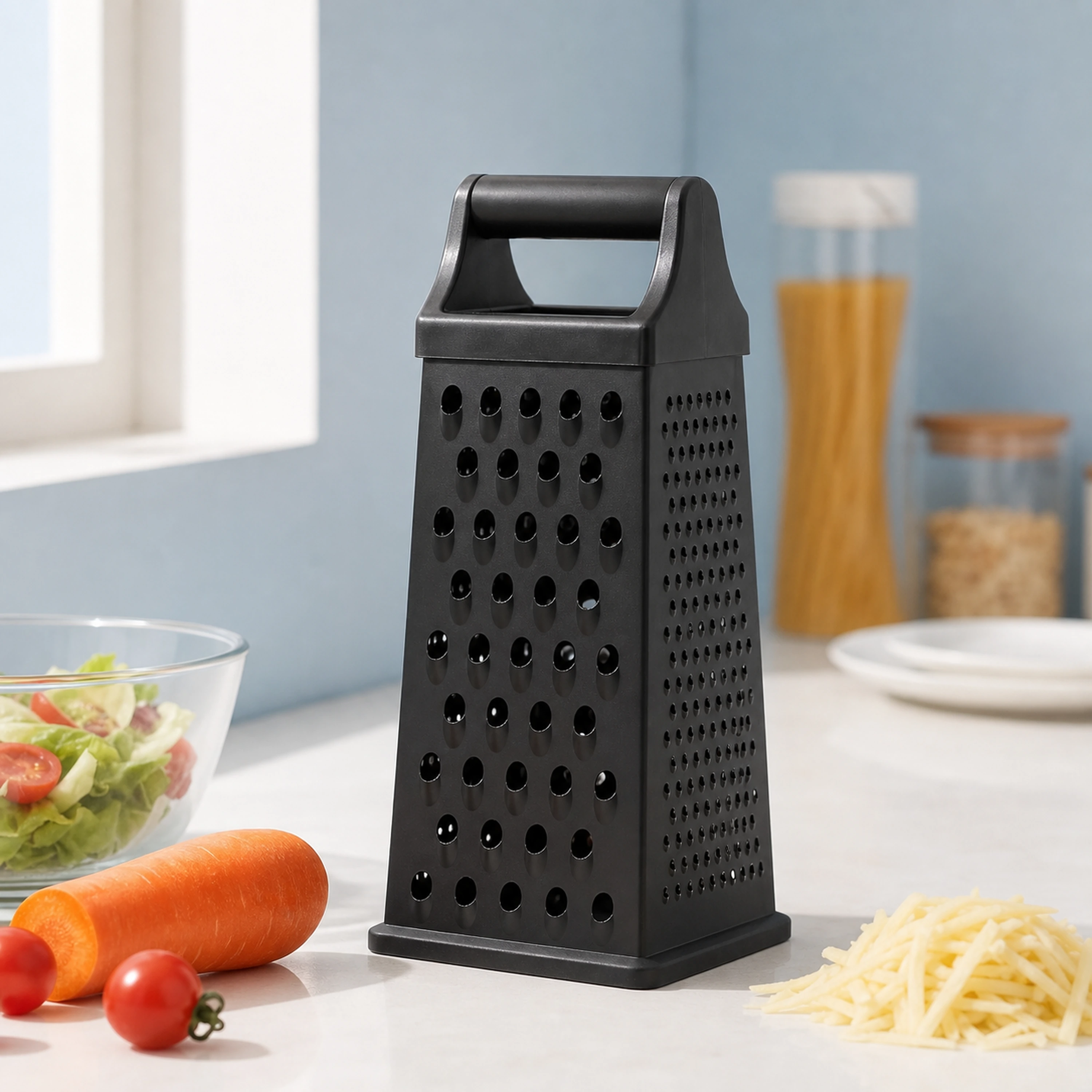 Rallador para Preparar Alimentos de Plástico y Acero Inoxidable Negro
