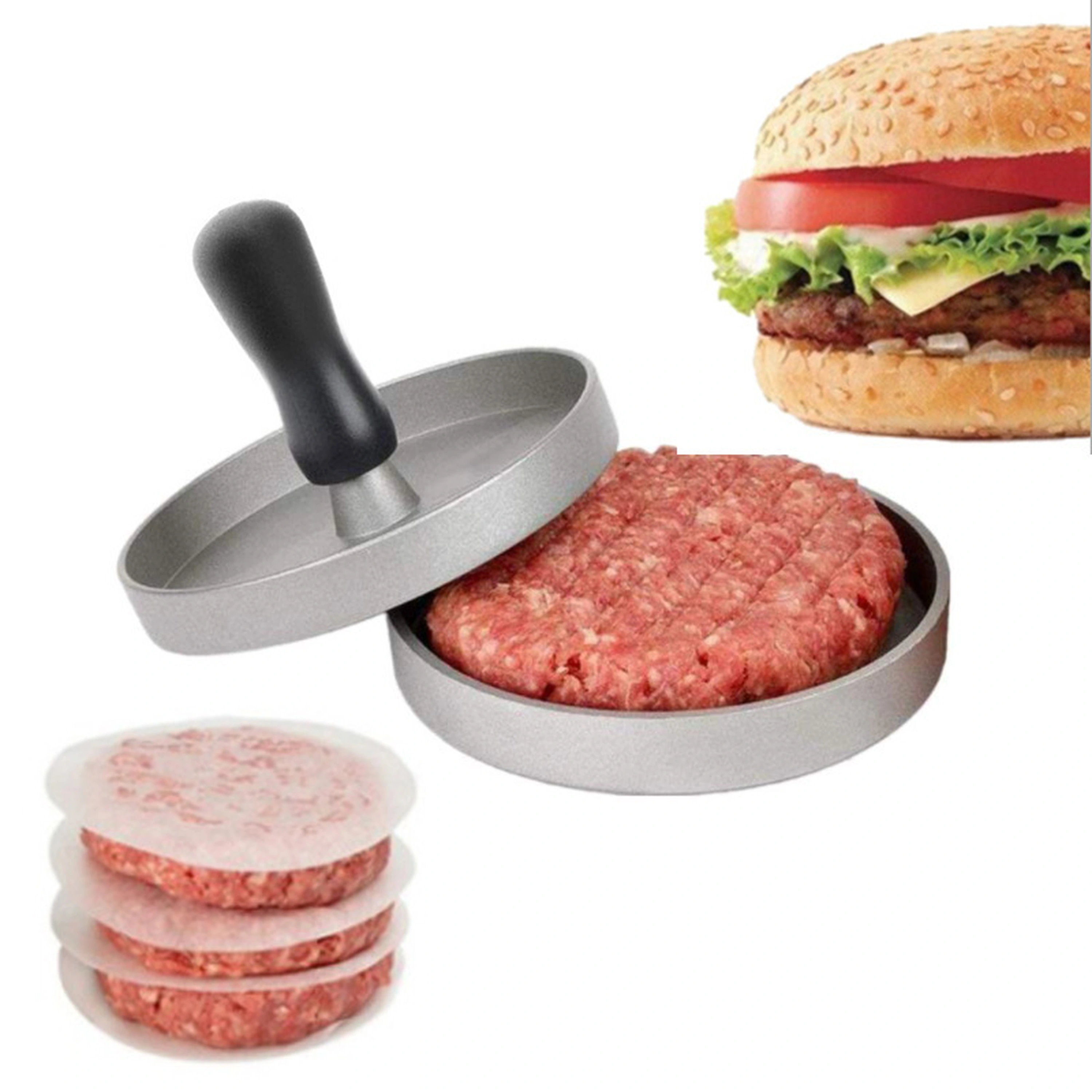 Prensa para Hamburguesas para Preparar Alimentos de Aluminio Natural 11.7 x 9 cm