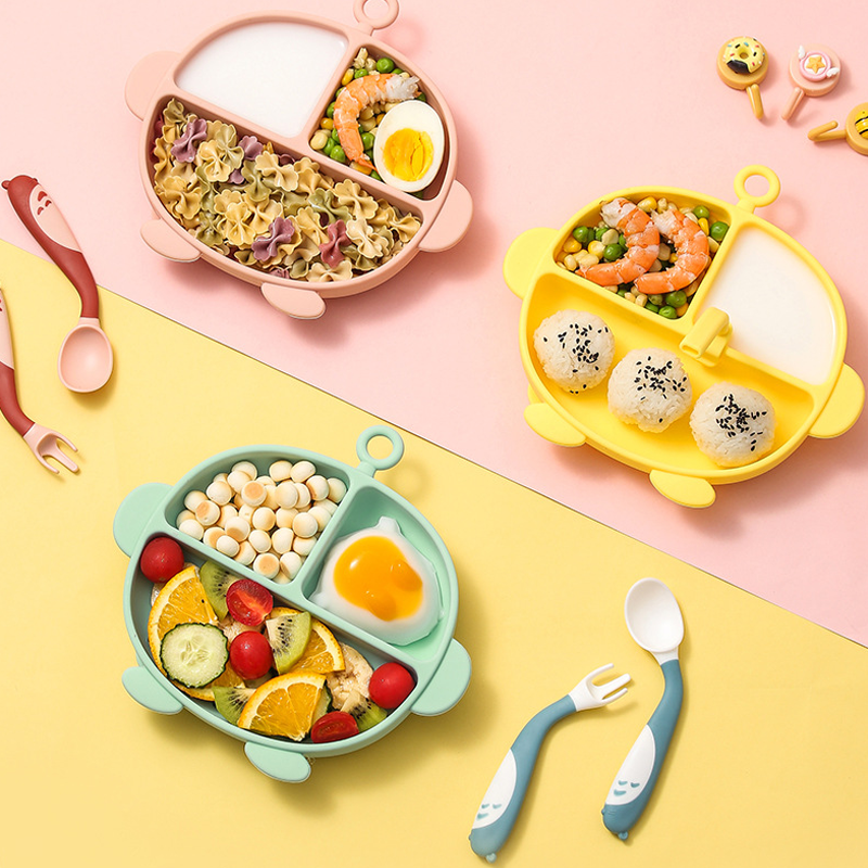Plato de Silicona Dividido para Bebés, 19*21.5cm, Grado Alimenticio con Ventosa para Aprender a Comer image 1