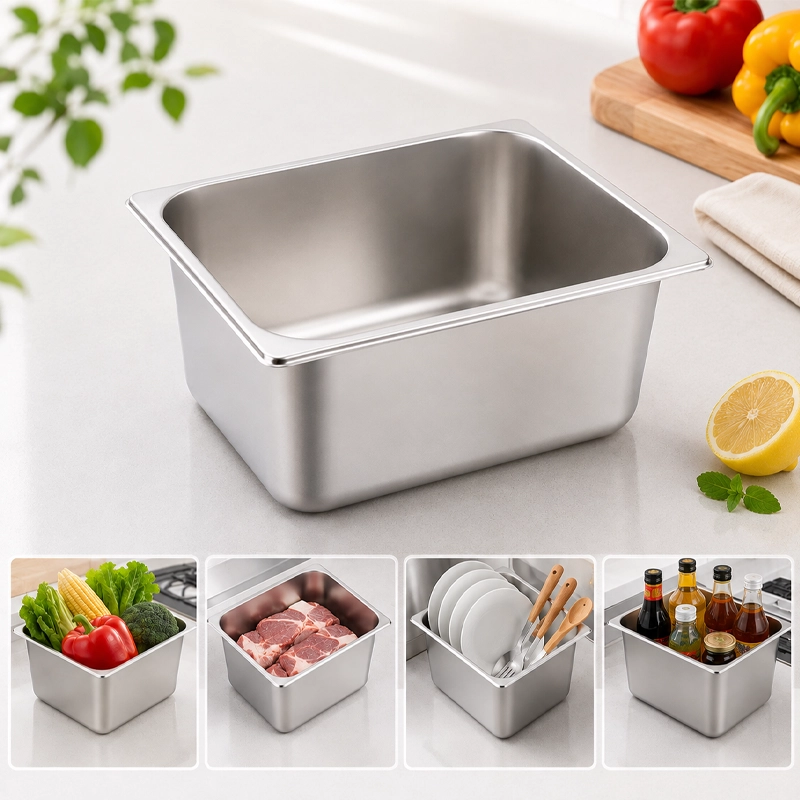 Bandeja Rectangular Comercial de Cocina de Acero Inoxidable 32 x 26 x 15 cm