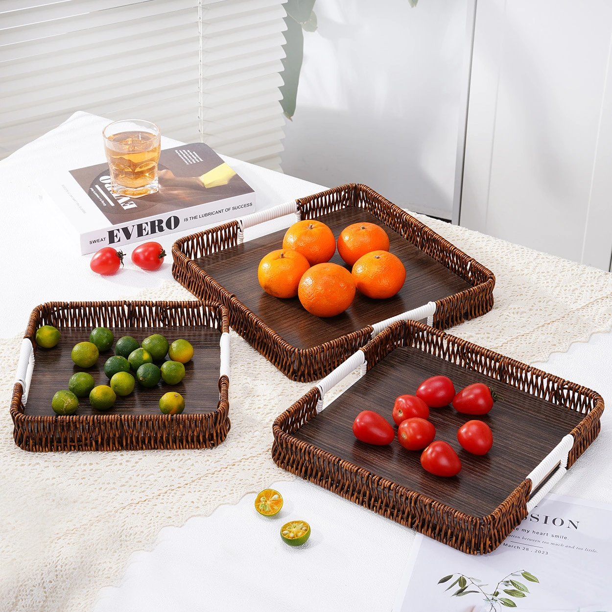 Cesta de bambú tejida set de 3 piezas para escritorio