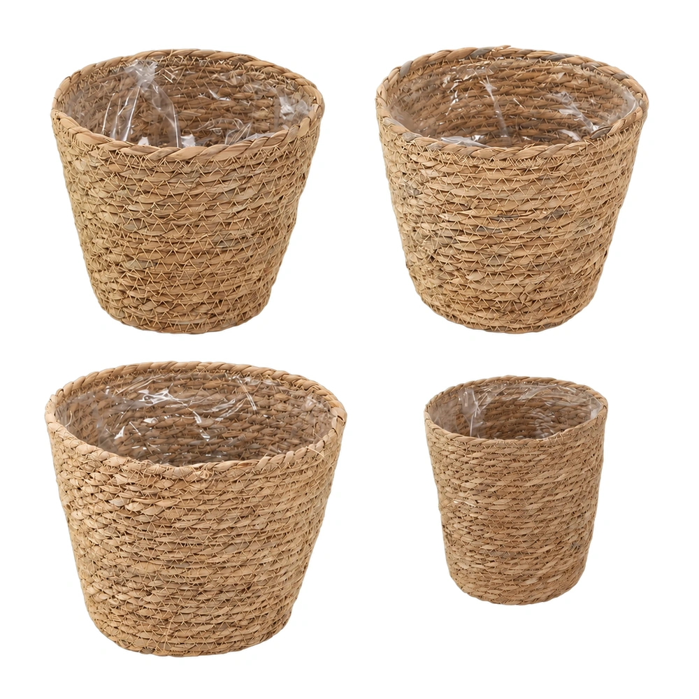 Cesta de almacenamiento set de 4 piezas con forro de película plástica de paja tejida para escritorio image 2