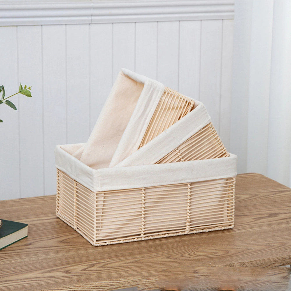 Cesta de Almacenamiento Set de 3 Piezas Organizador de Escritorio PVC Beige image 1