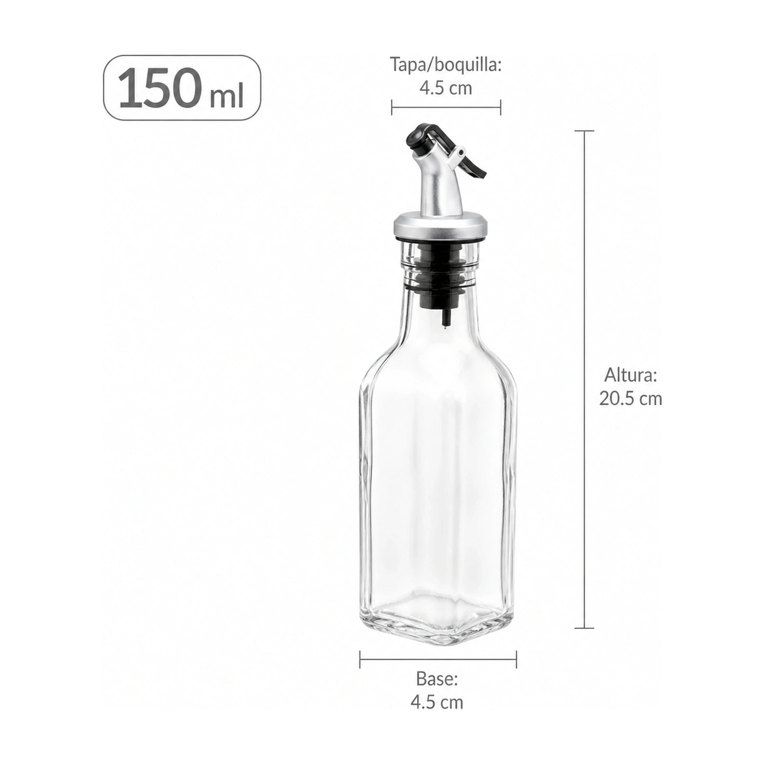 Aceitera vidrio cuadrada antigoteo cocina condimentos 150ml