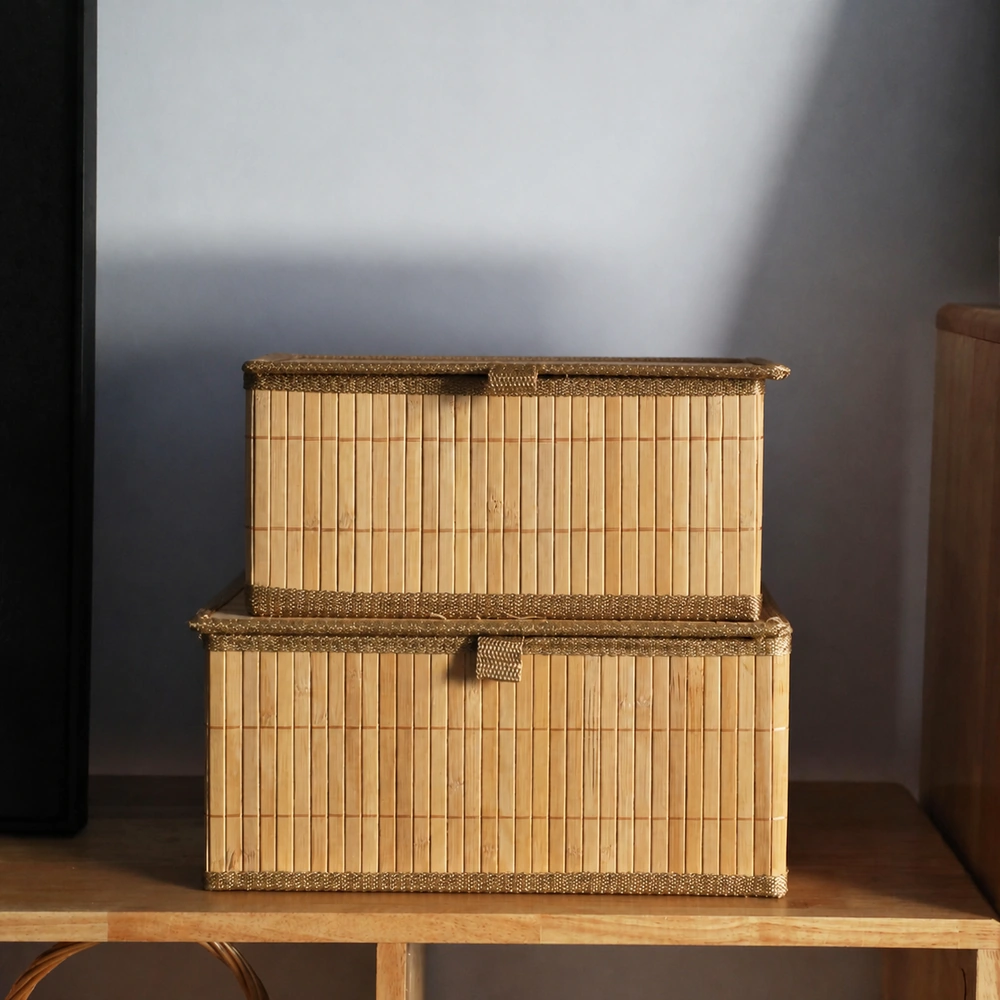 Caja de almacenamiento set de 2 piezas de bambú y tela no tejida para ropa