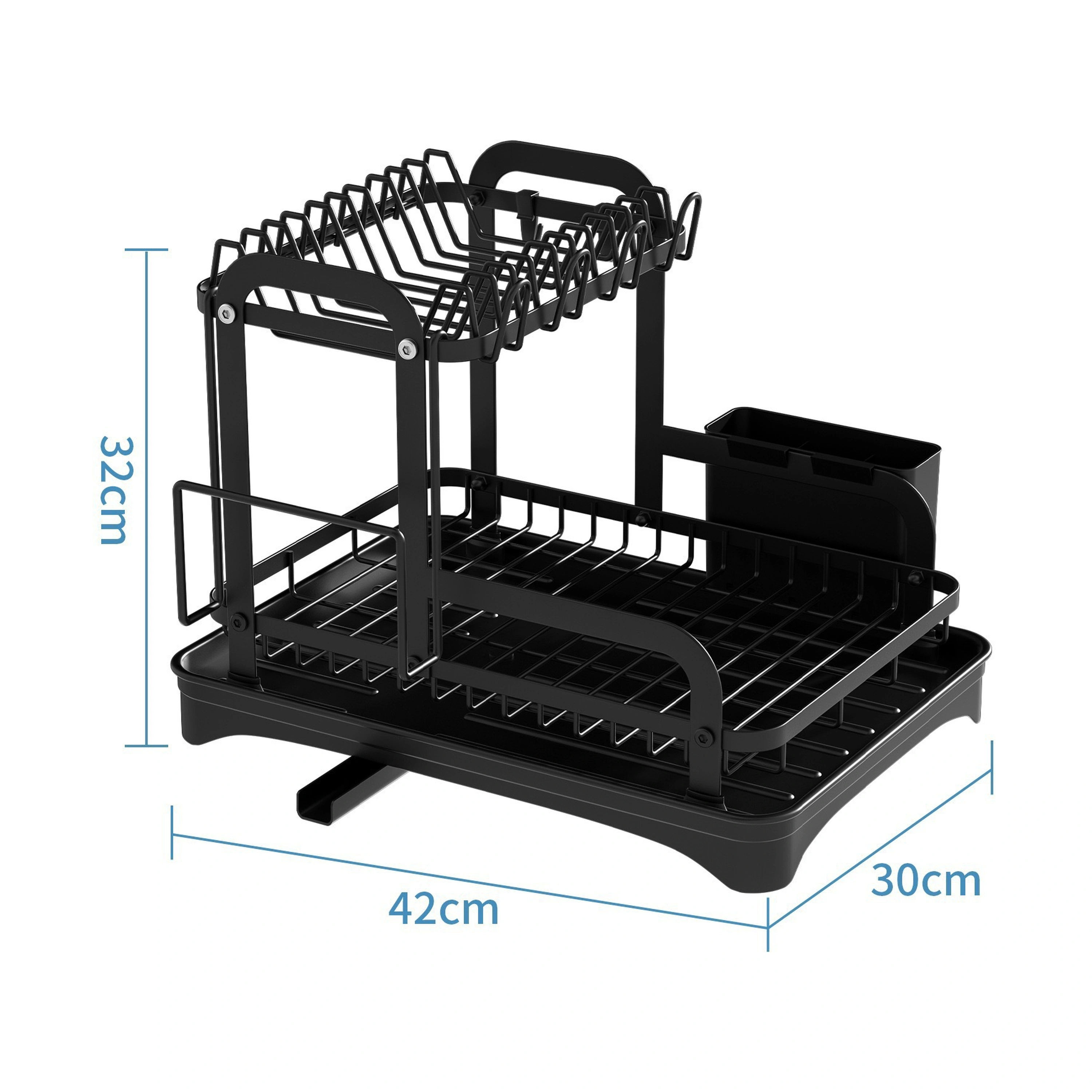 Organizador de Platos de Doble Nivel con Rotación Negra de Cocina de Hierro Negro 42 x 30 x 32 cm image 2