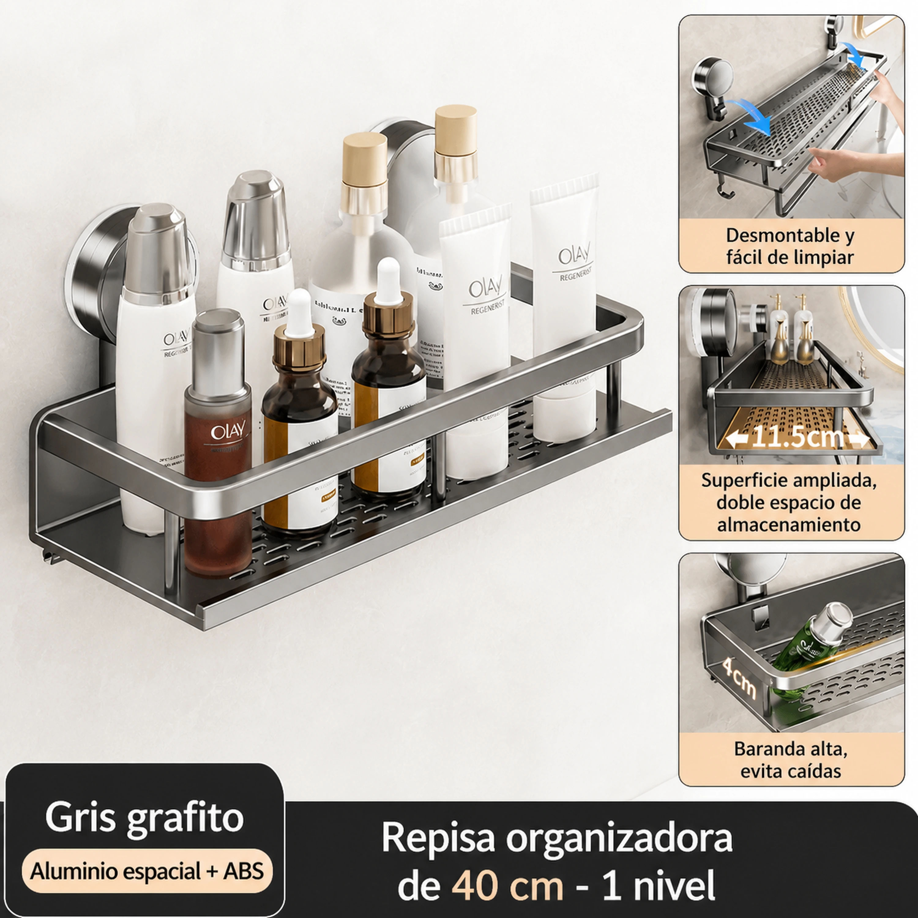 Organizador de pared con ventosa 40.5*6*12.8cm Aleación de aluminio image 2