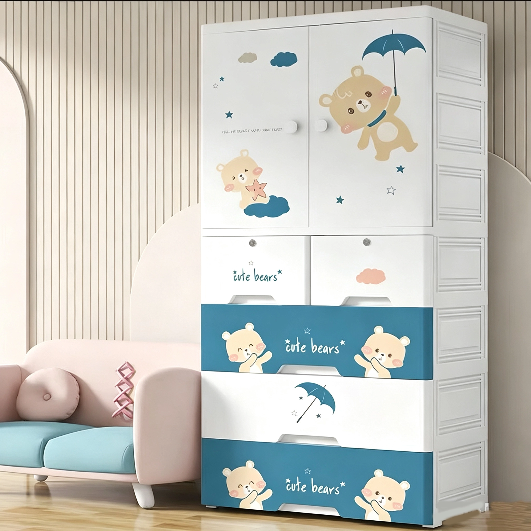 Armario Infantil 156*70*38cm Plástico Oso Paraguas