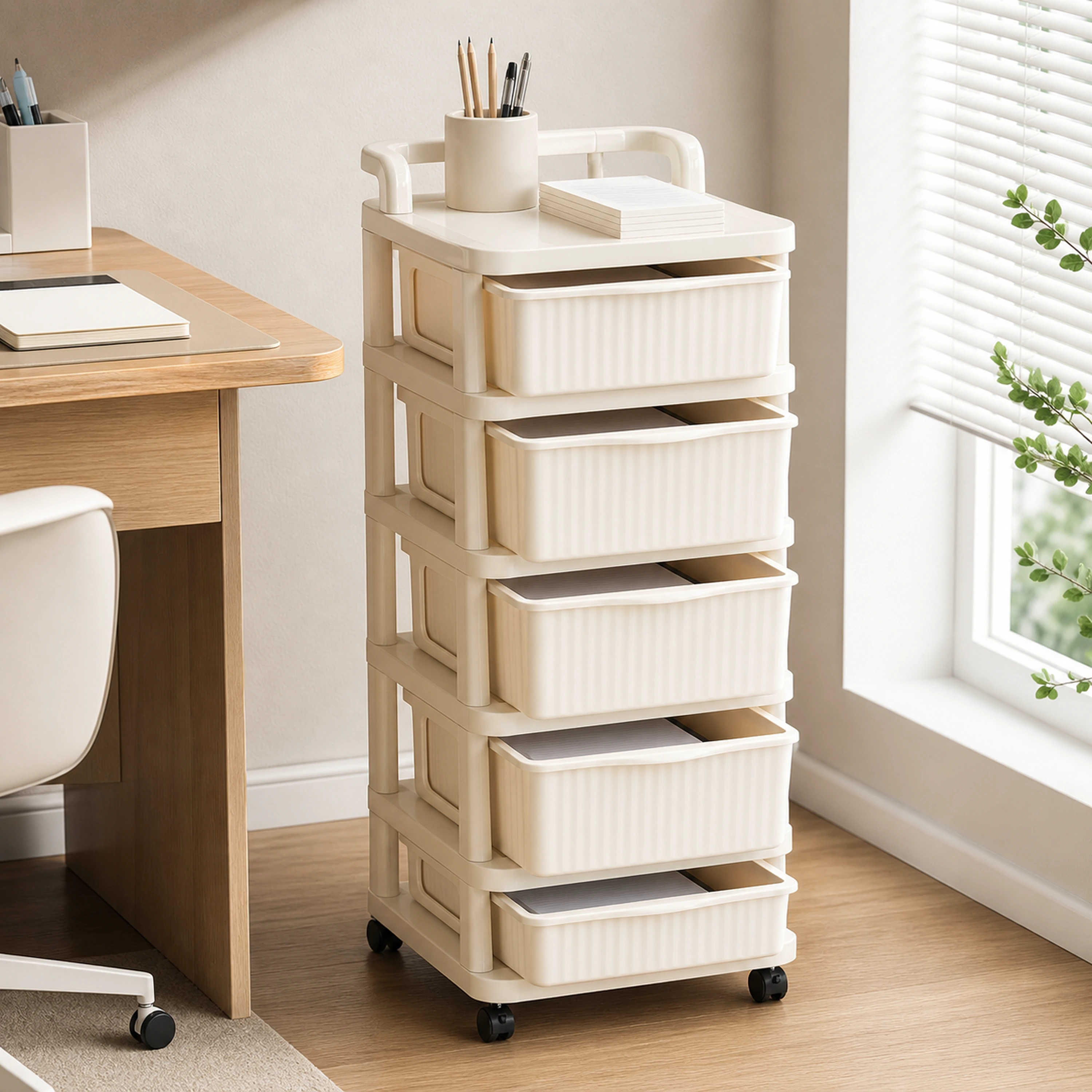 Carrito organizador 5 capas 34*26*59cm Plástico Blanco roto