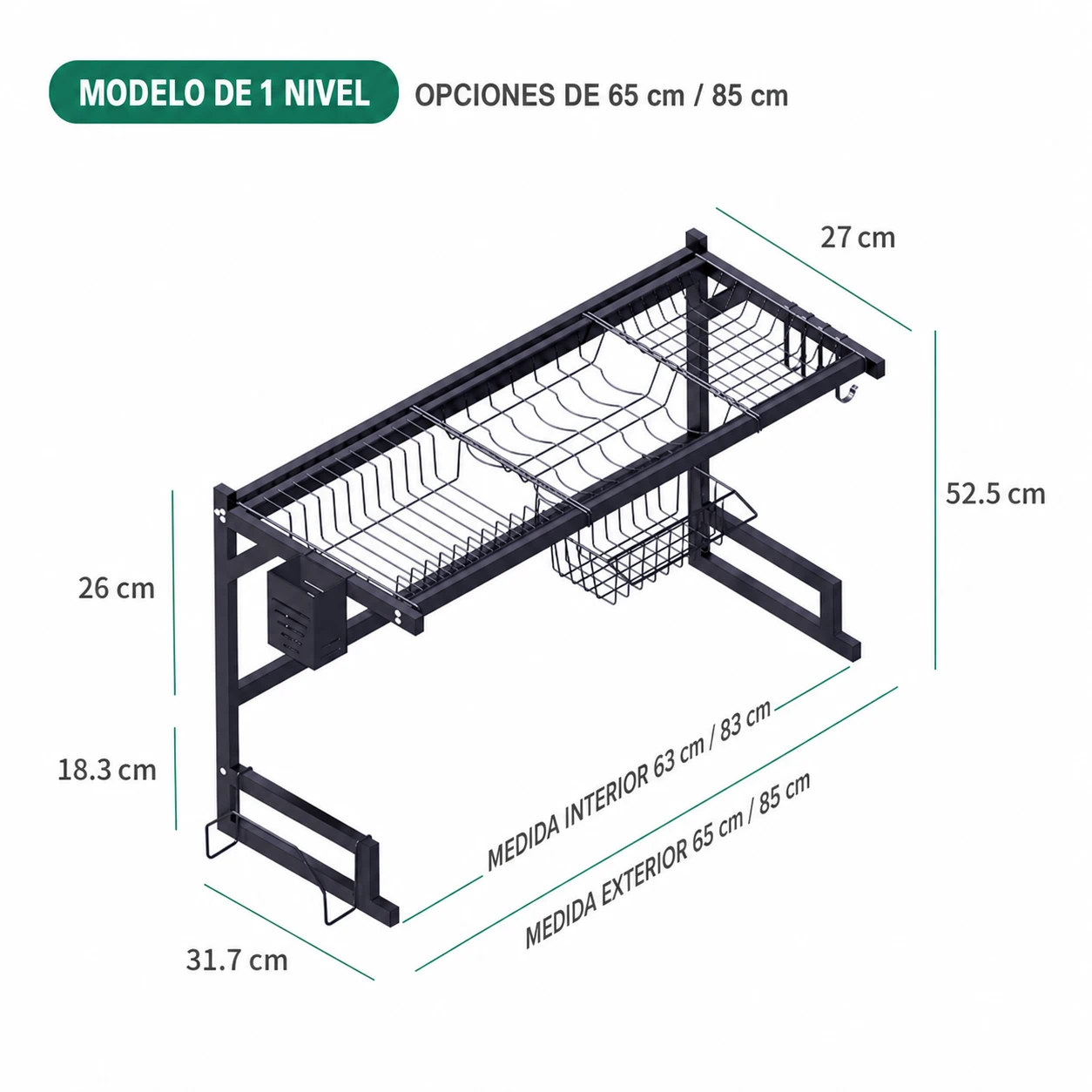Organizador de Platos de Cocina de Acero al Carbono Negro 65.5 x 49 x 33.5 cm image 2