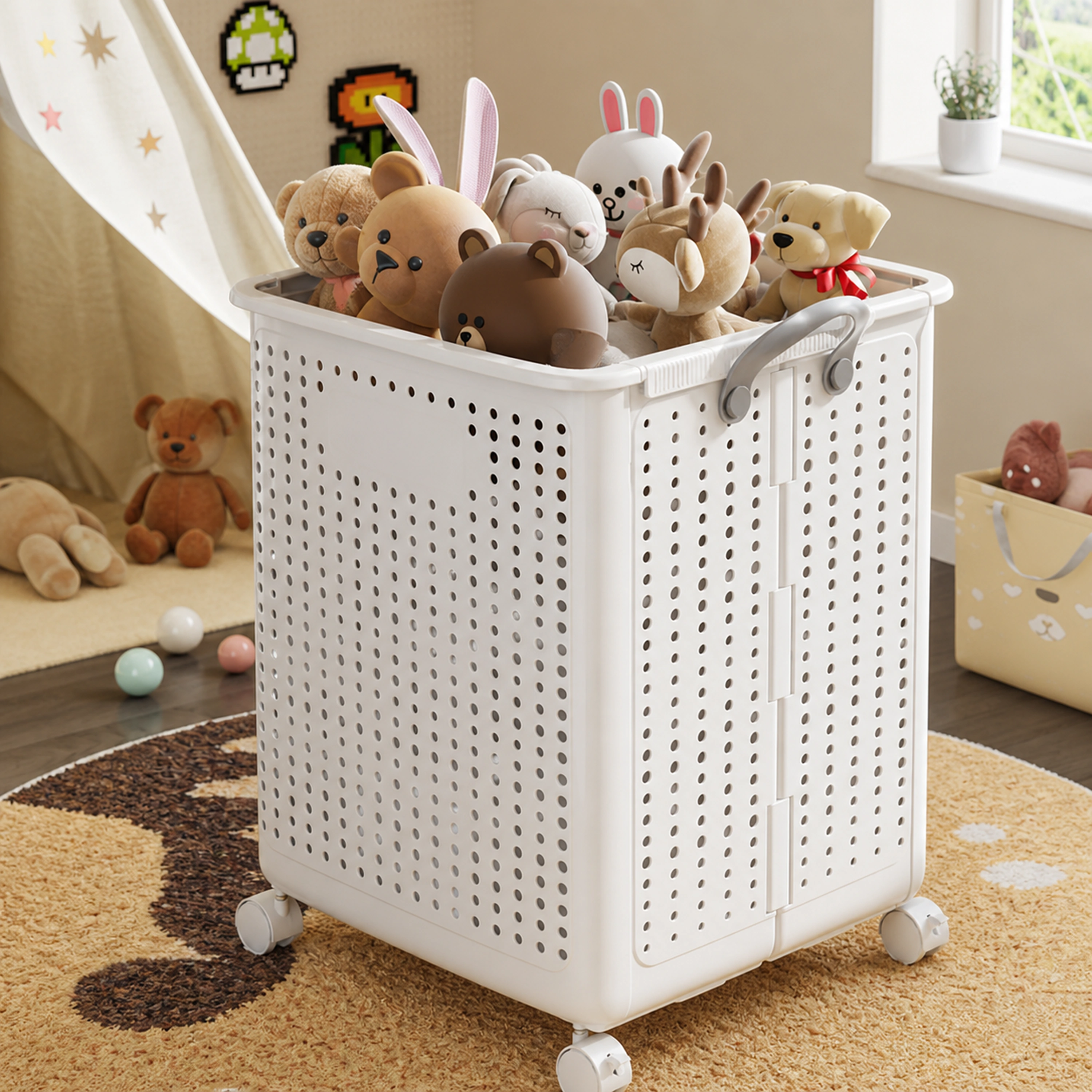 Cesta de ropa sucia 37.7*36*50cm Extra grande con ruedas Plástico