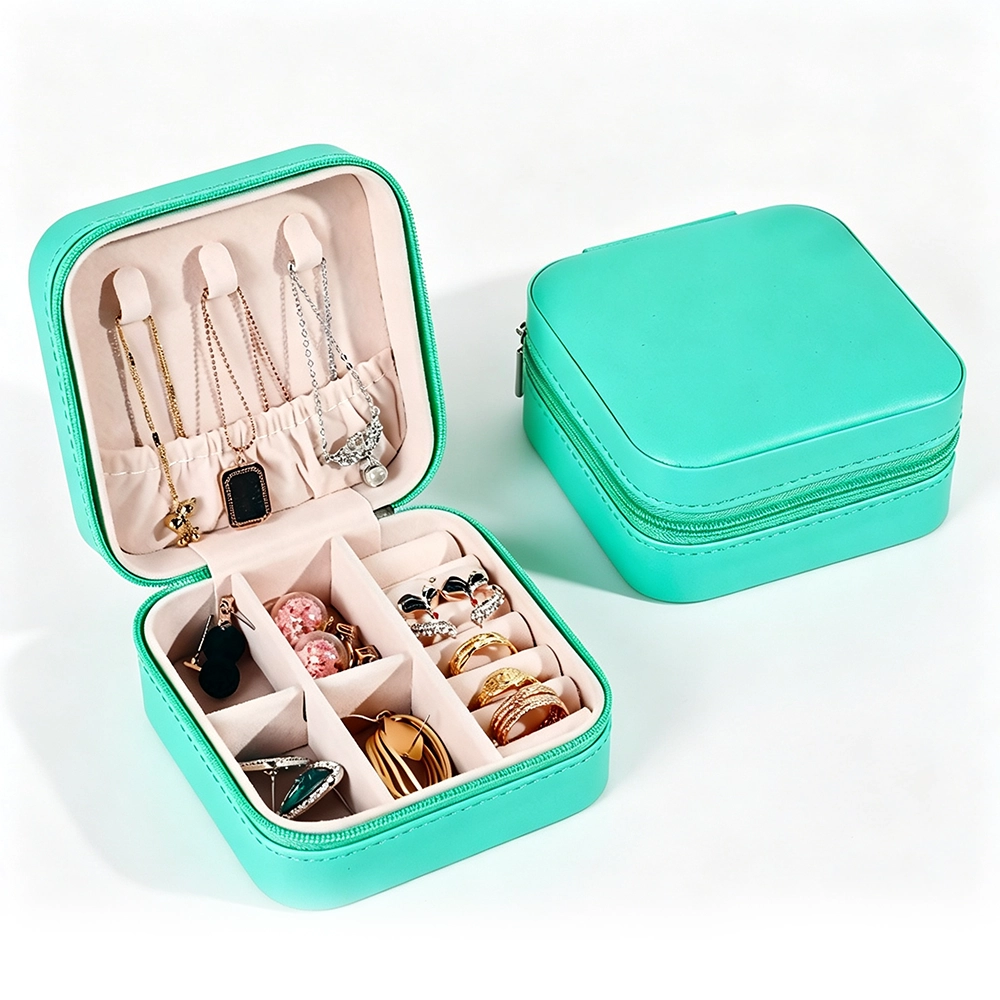Caja organizadora de joyas 10x10x5cm de PU con cremallera