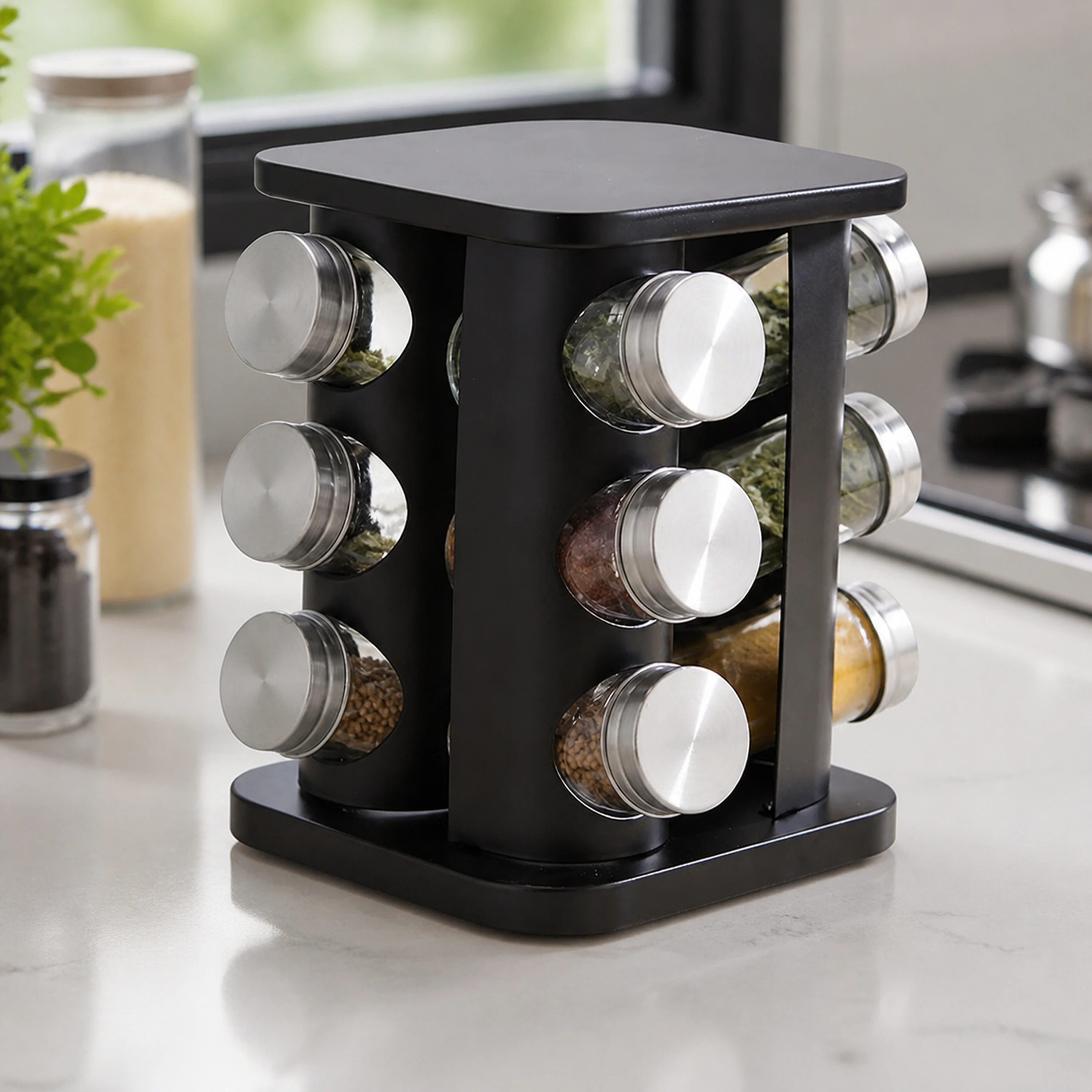 Especiero giratorio de plástico 12 frascos organizador cocina image 1