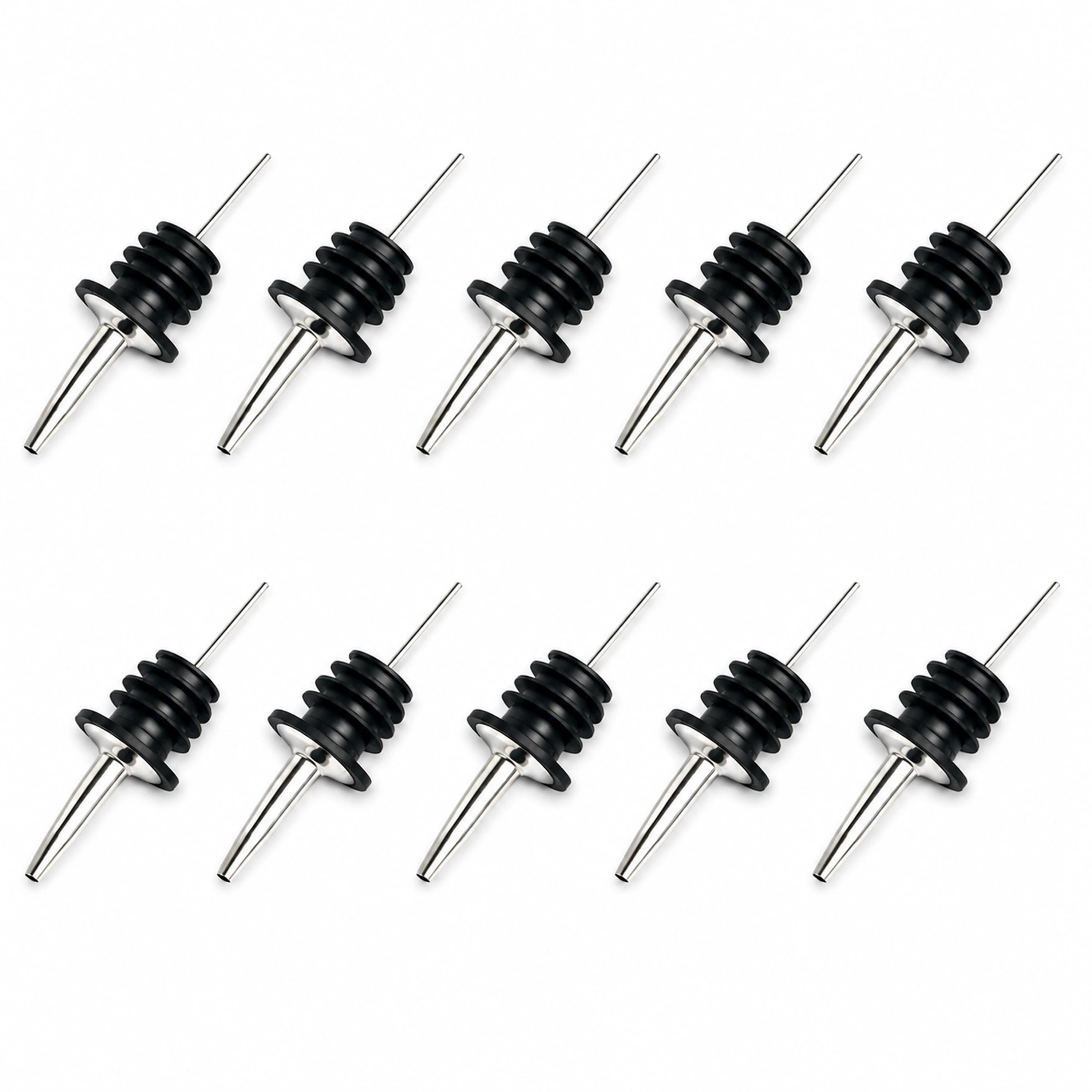 10 unidades Vertedor vino acero inoxidable con tapón negro silicona