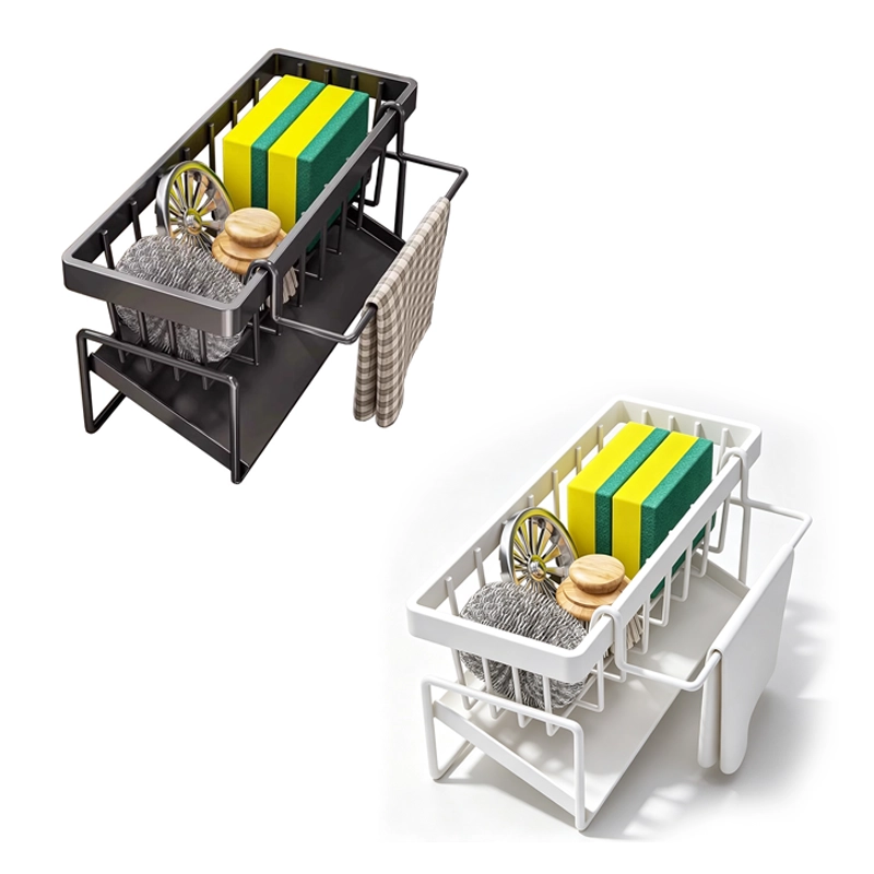 Organizador Escurridor de Esponjas de Cocina de Hierro Negro / Blanco 23 x 9 x 10 cm