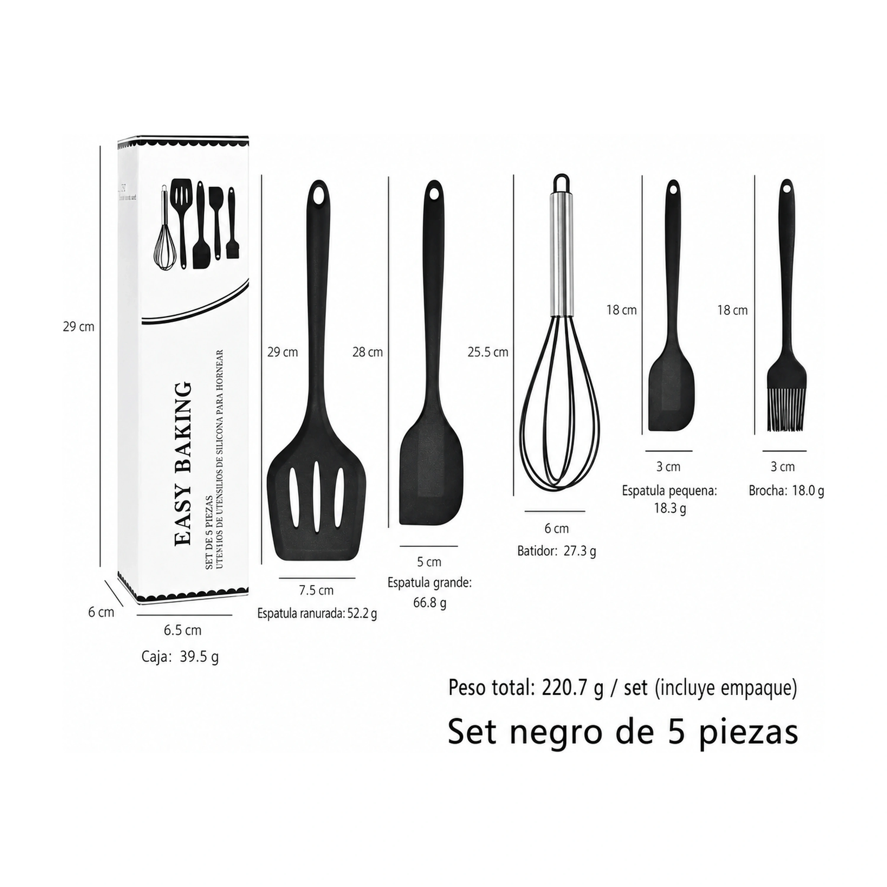 Set repostería silicona batidor brocha espátula 5 piezas