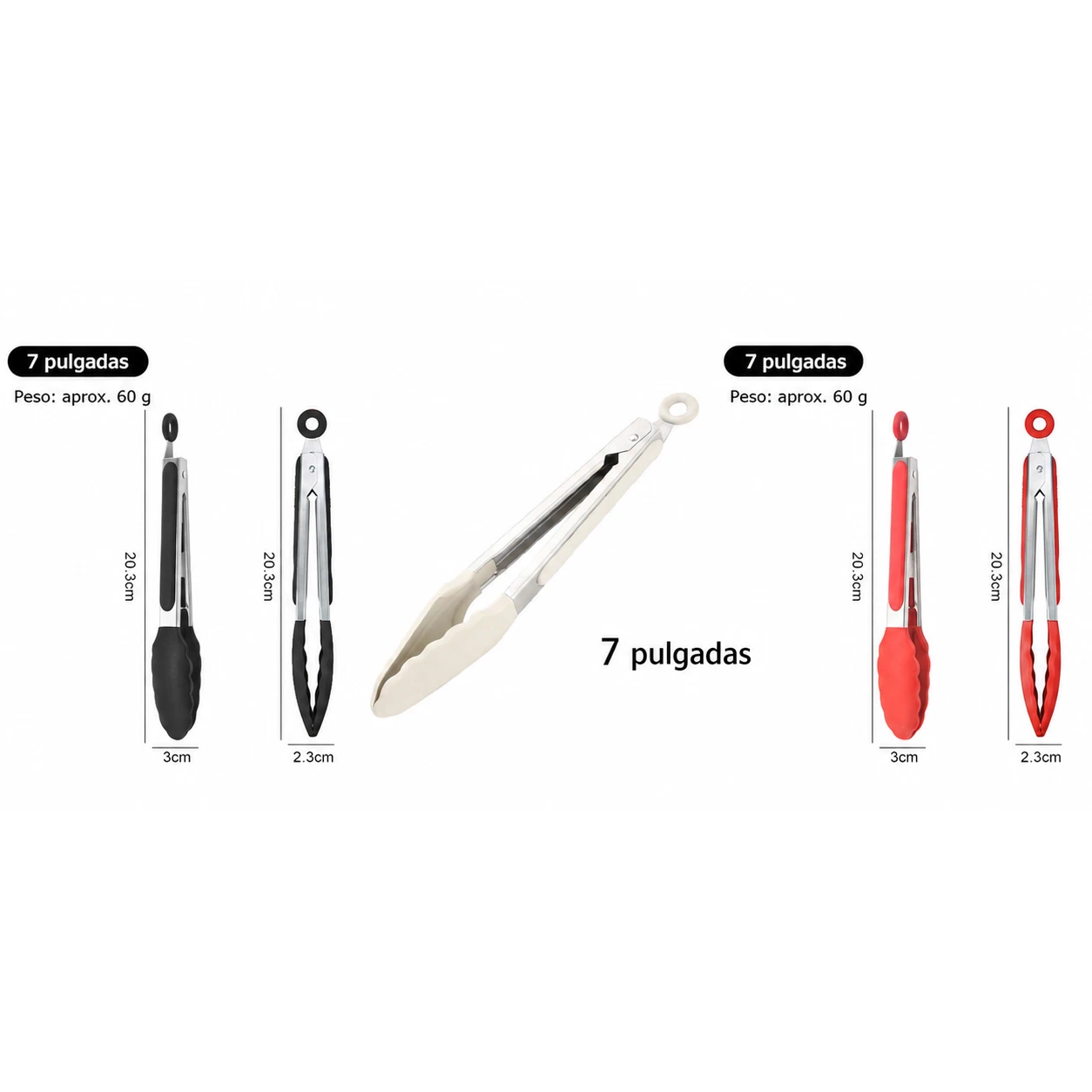 Pinza para Alimentos para Preparar Alimentos de Silicona y Acero Inoxidable Negro / Blanco / Rojo