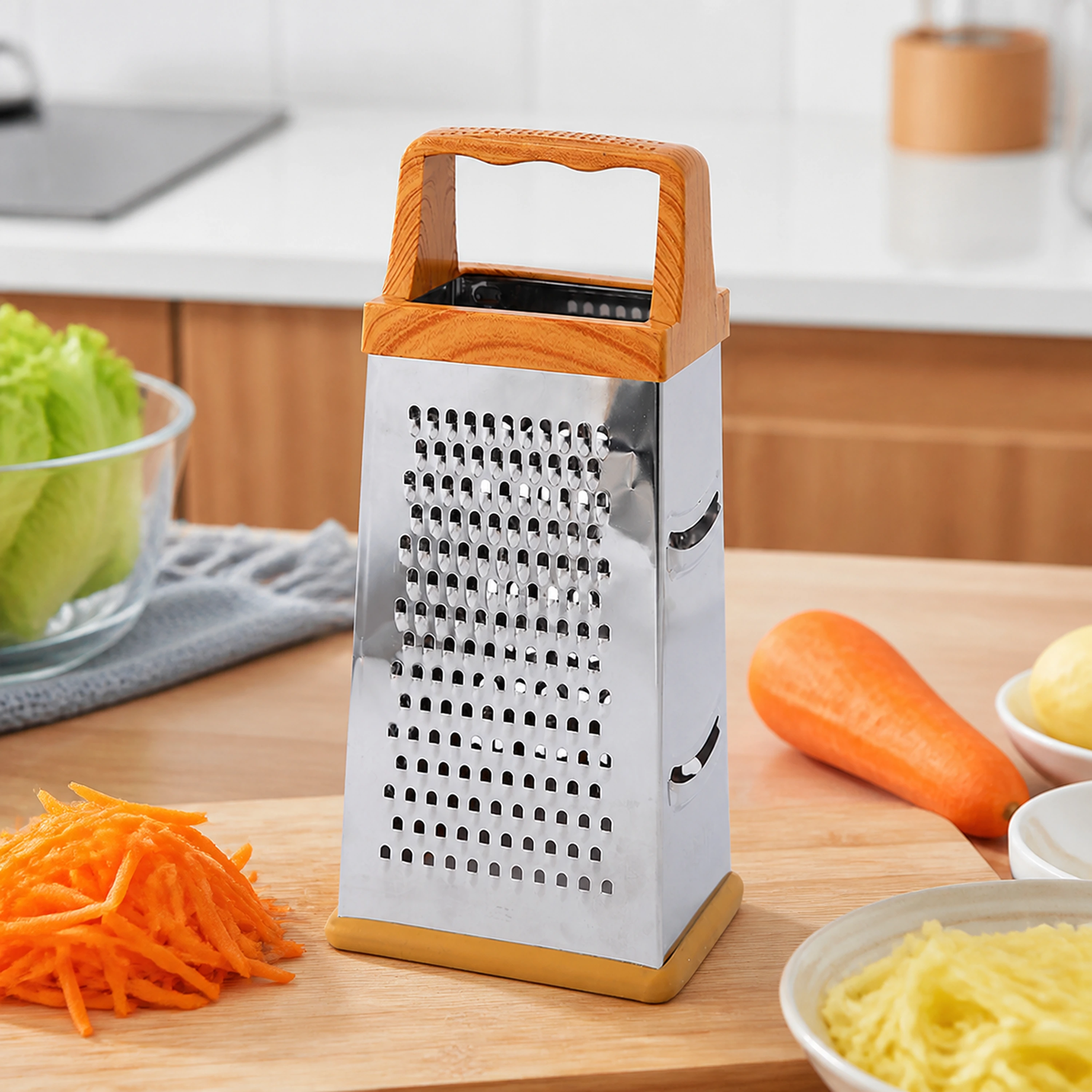 Rallador de Acero Inoxidable con Mango de Madera 4 Lados