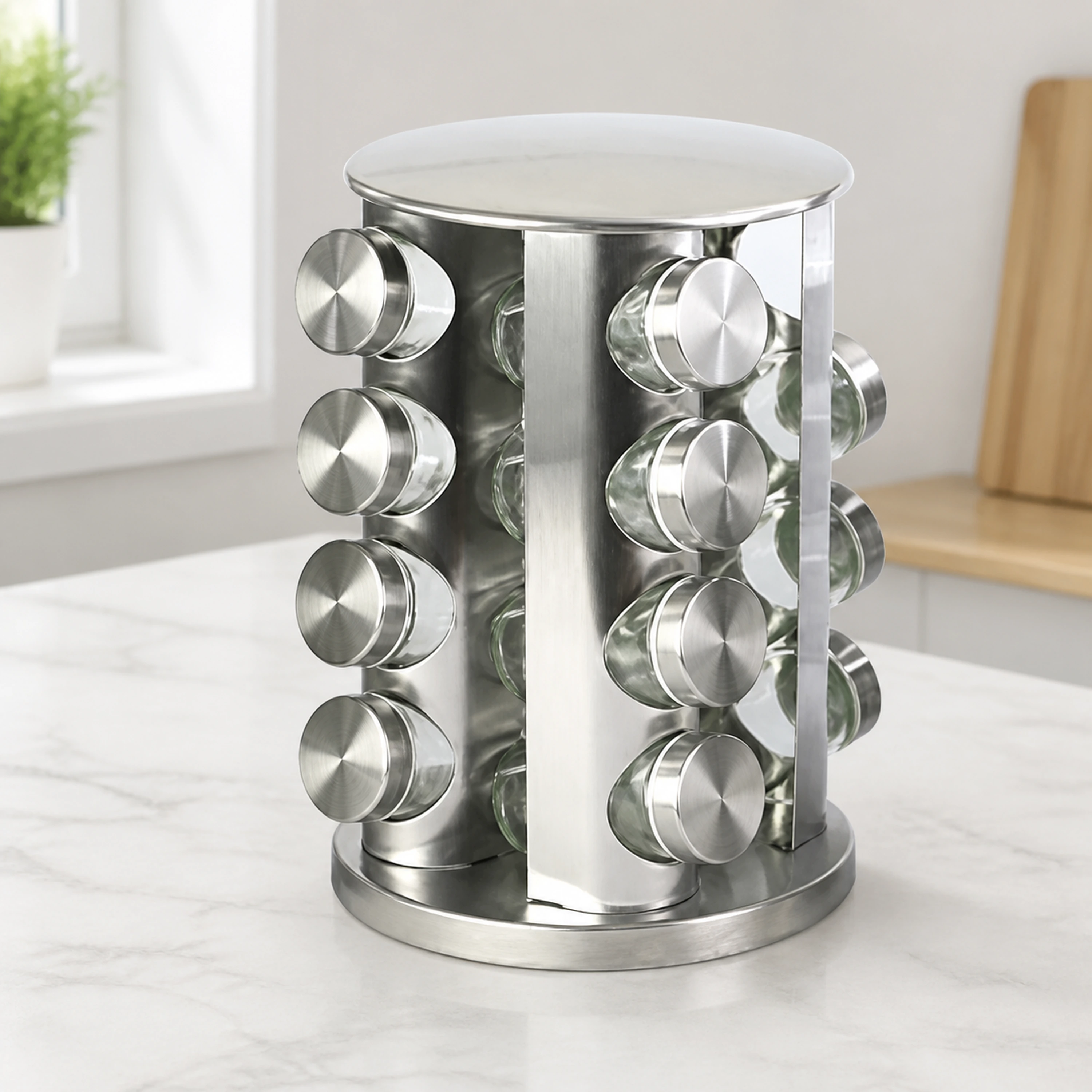 Organizador de Especias de Acero Inoxidable y Vidrio 16 Frascos