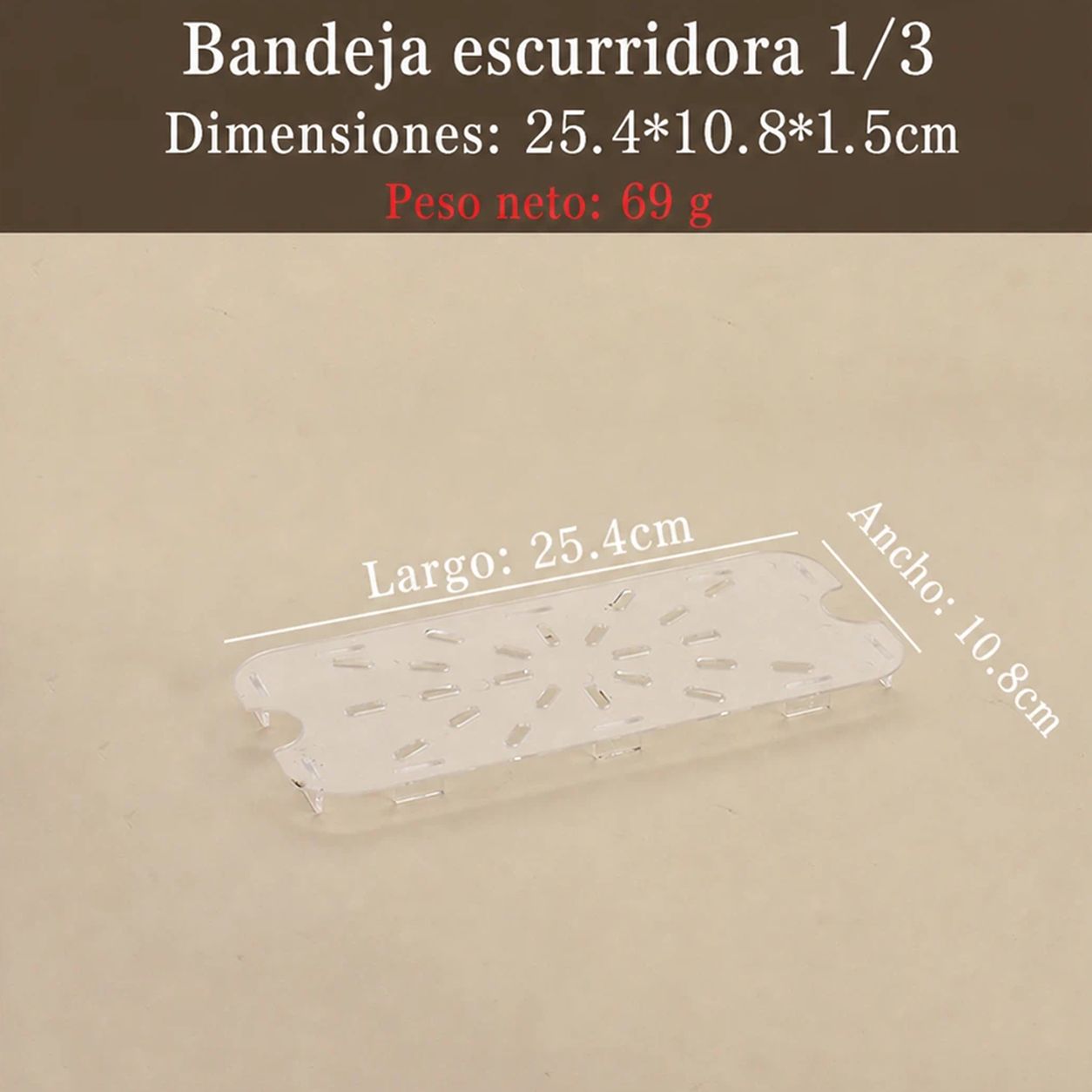 Bandeja Escurridora 1/3 de Cocina de Acrílico 25 x 10.5 cm