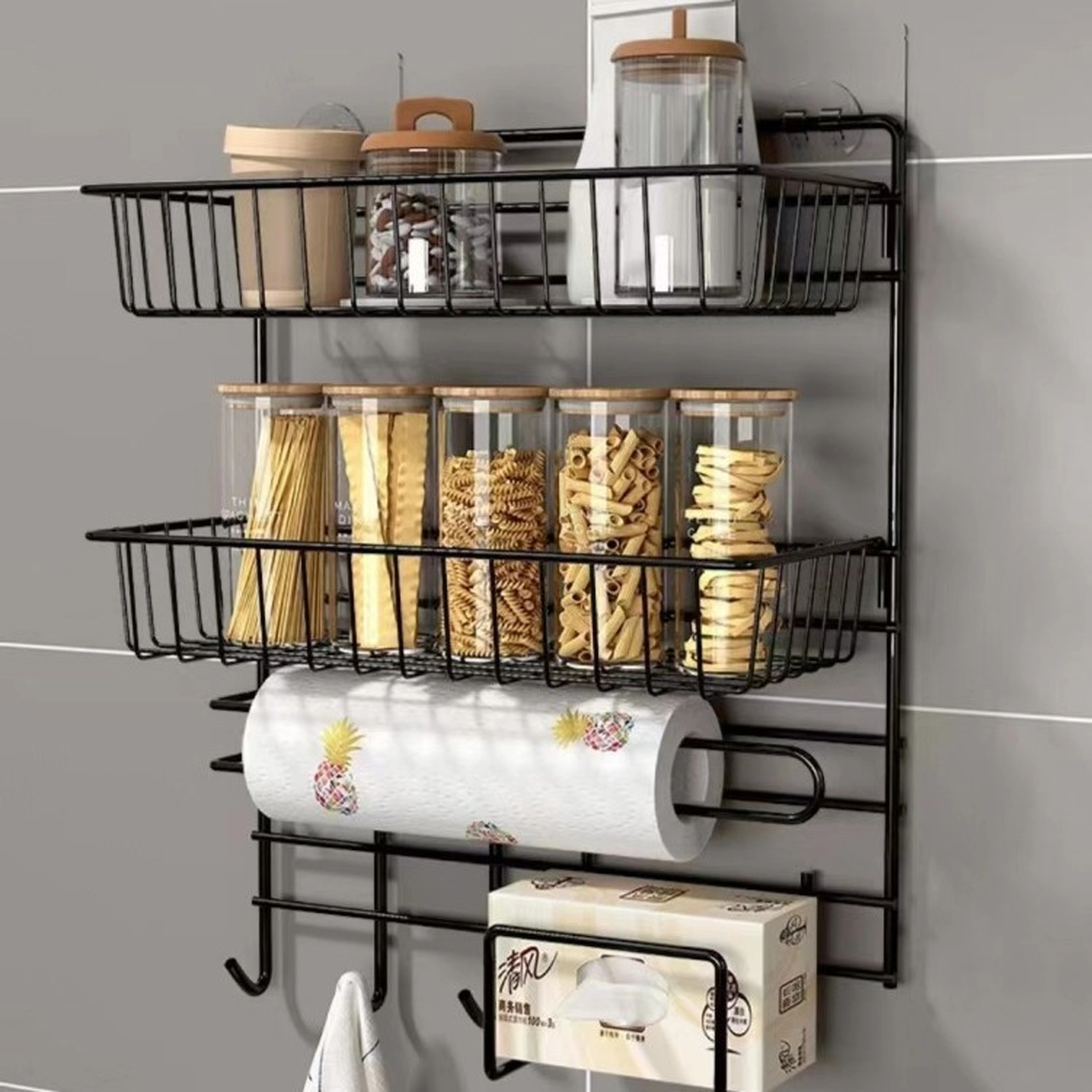 Estante Organizador de Cocina de Hierro Negro / Blanco 39*30*13cm