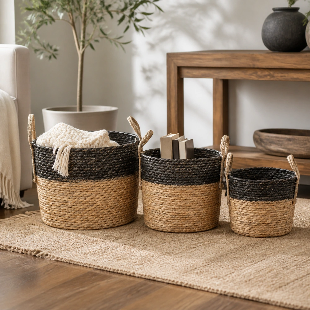 Cesta de almacenamiento set de 3 piezas de paja tejida para ropa