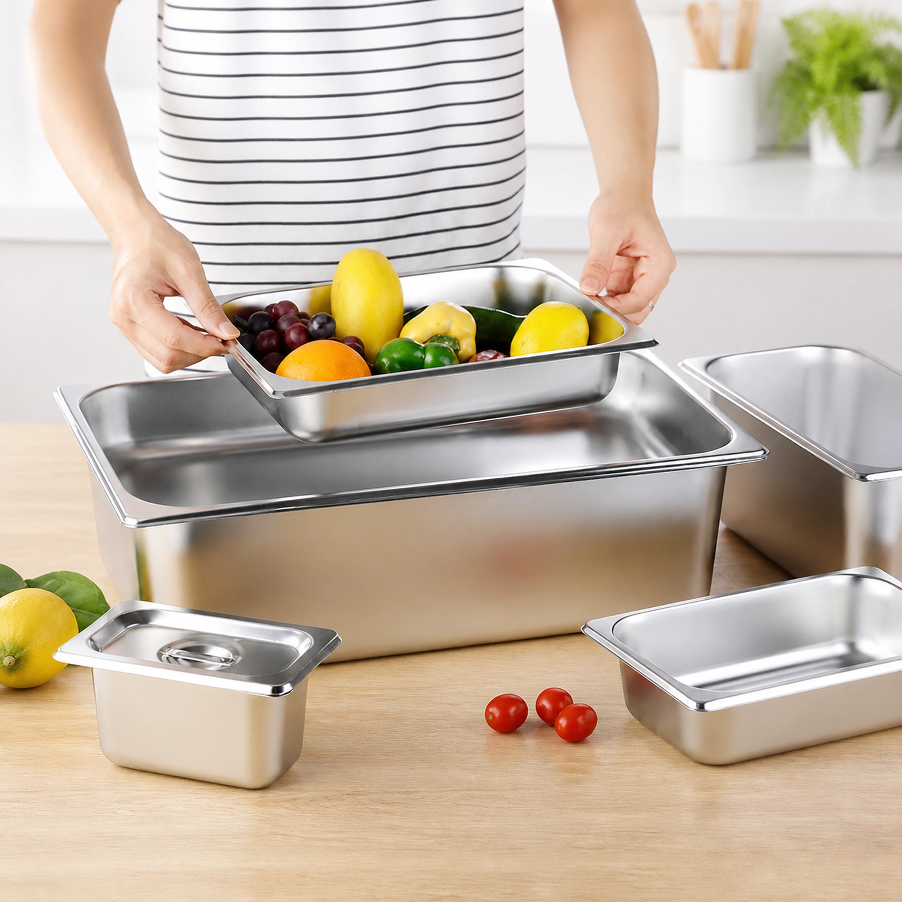 Contenedor gastronorm rectangular acero inoxidable con tapa
