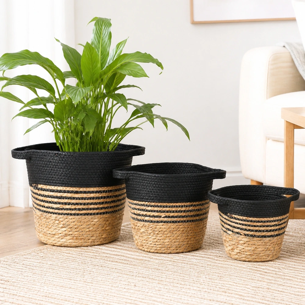 Cesta de almacenamiento set de 3 piezas de paja tejida para ropa