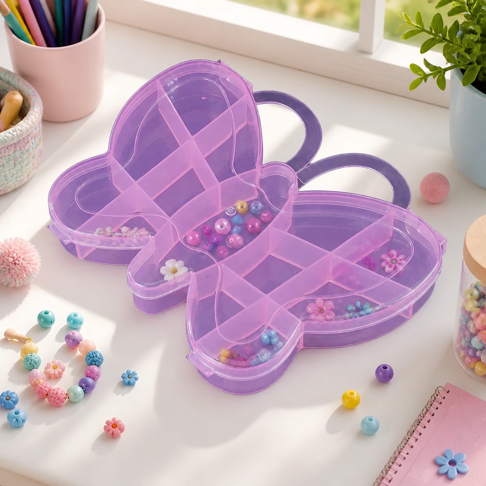 Caja de almacenamiento de plástico 14×10.5×1.9 cm con forma de mariposa para joyas image 1