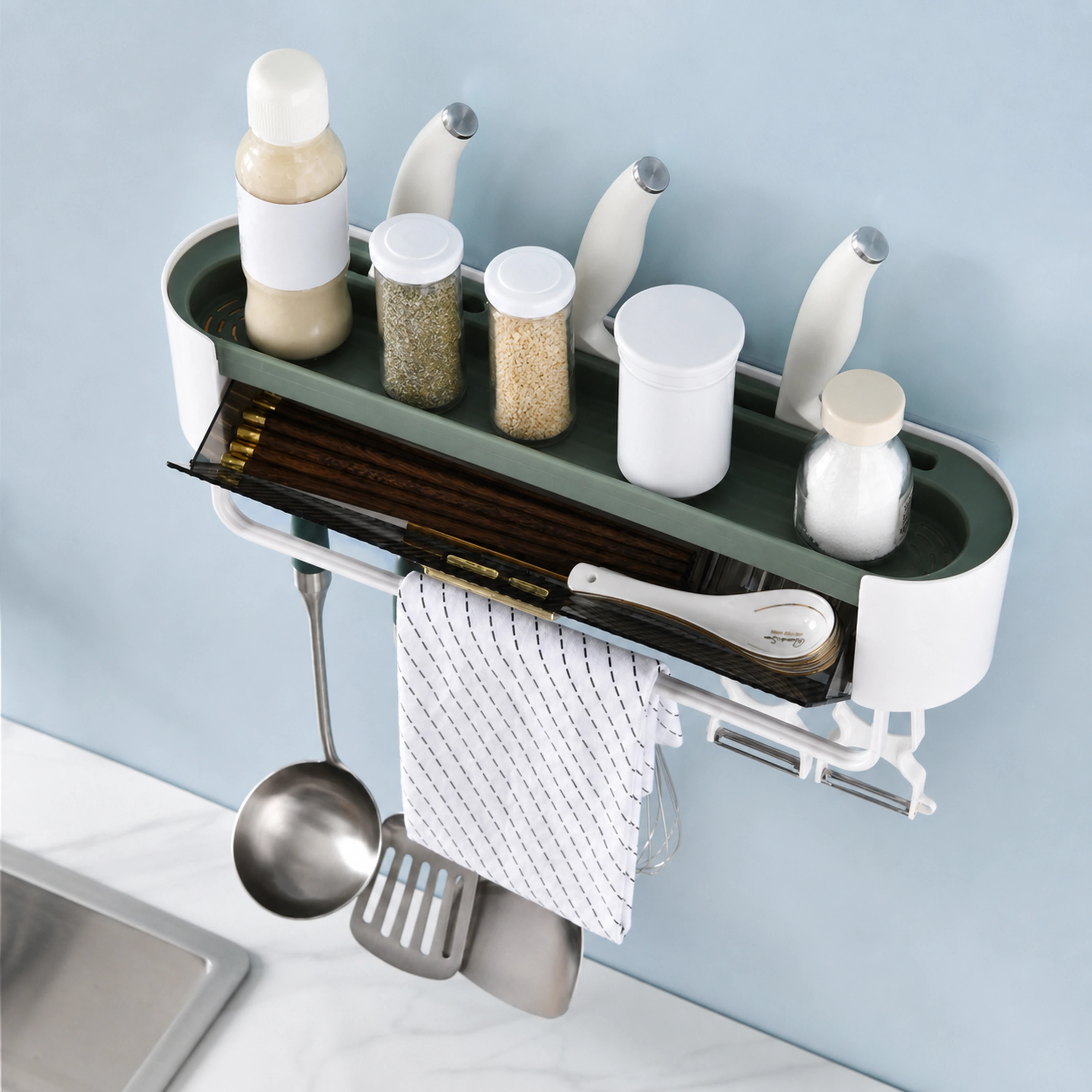 Organizador de Cocina de Plástico Gris Claro / Blanco 38 x 12 cm image 1