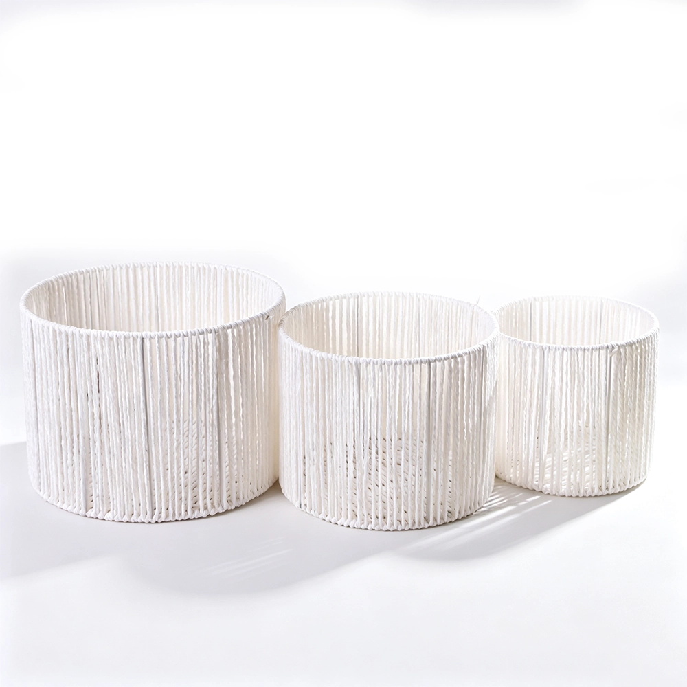 Cesta de Almacenamiento Set de 3 Piezas Tejido de Papel Blanco