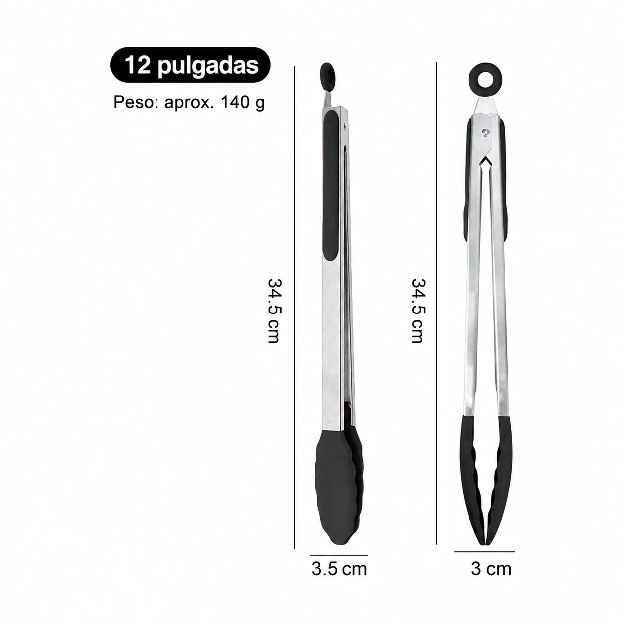 Pinza para Alimentos de Silicona para Preparar Alimentos de Silicona y Acero Inoxidable Negro