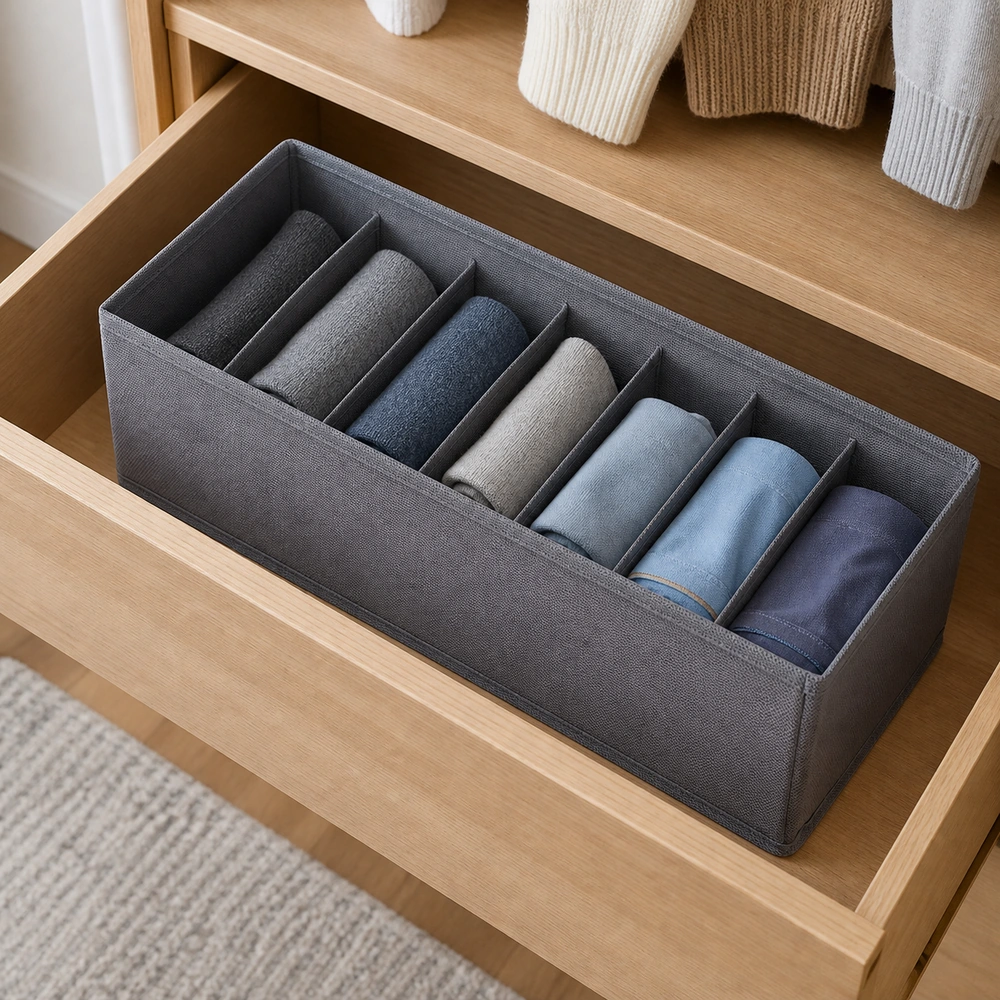 Caja de almacenamiento para armario 42×30×22 cm de poliéster para ropa interior, calcetines image 1