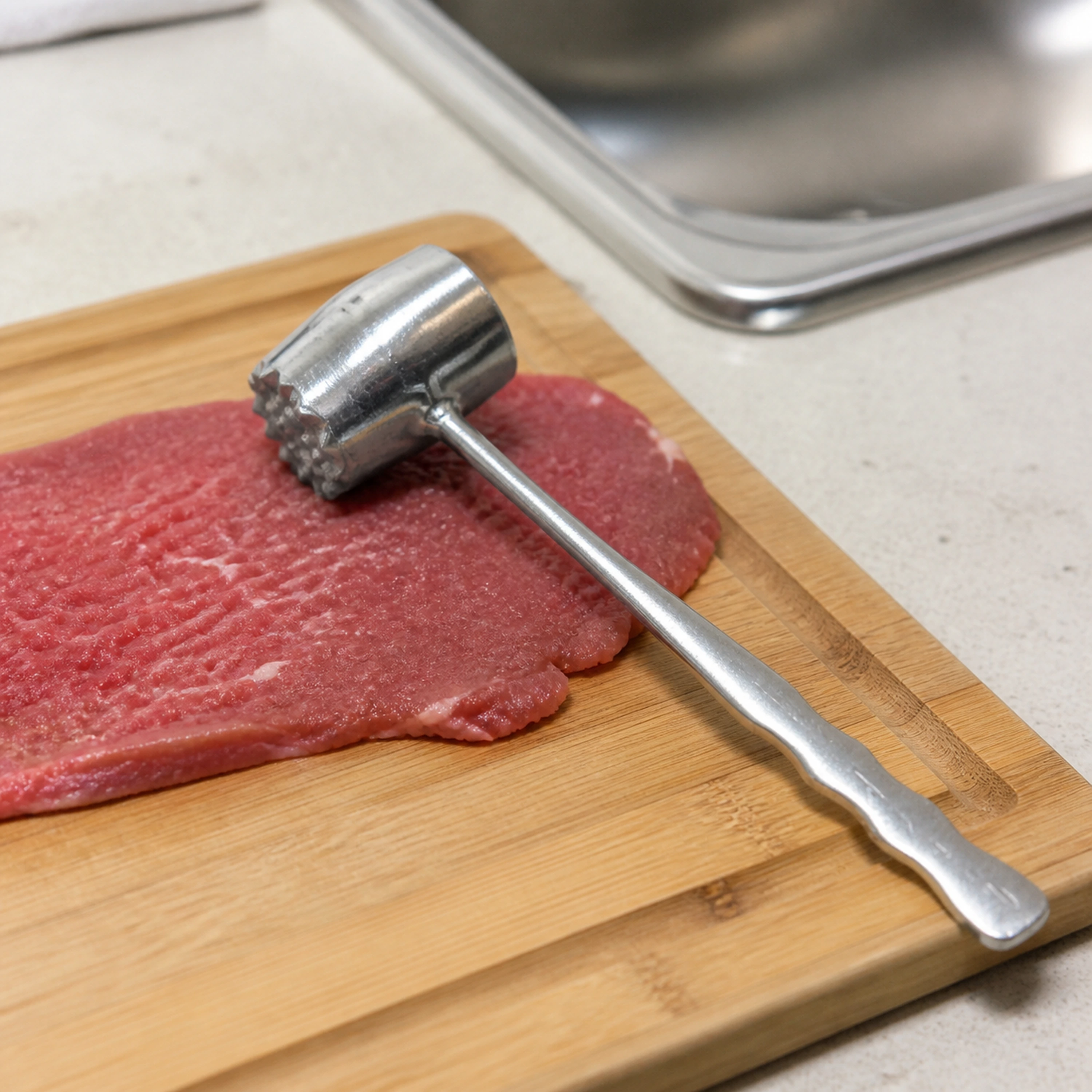 Mazo ablandador de carne de acero inoxidable, doble cara image 1