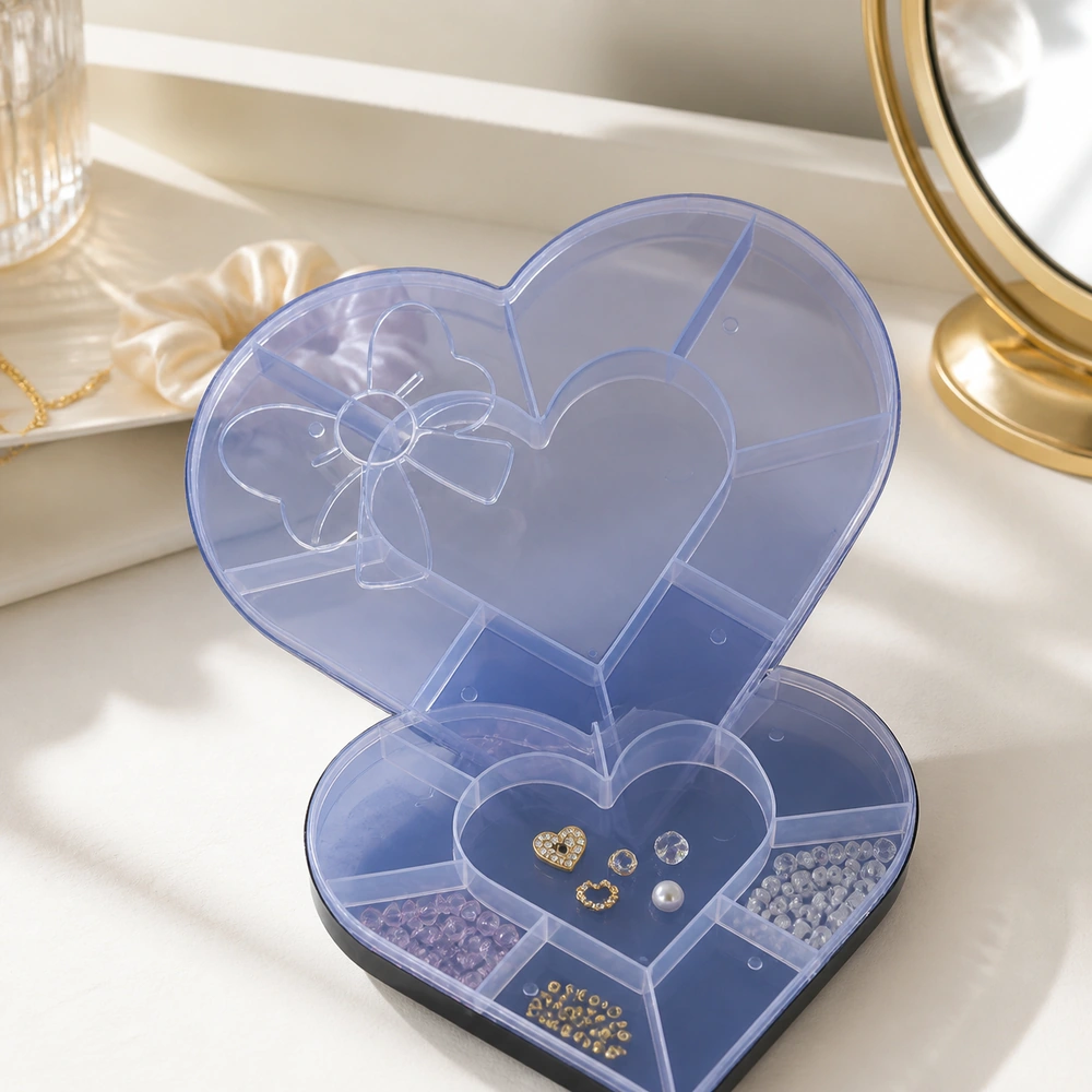 Caja de almacenamiento de plástico 16×15×1.8 cm con forma de corazón para joyas