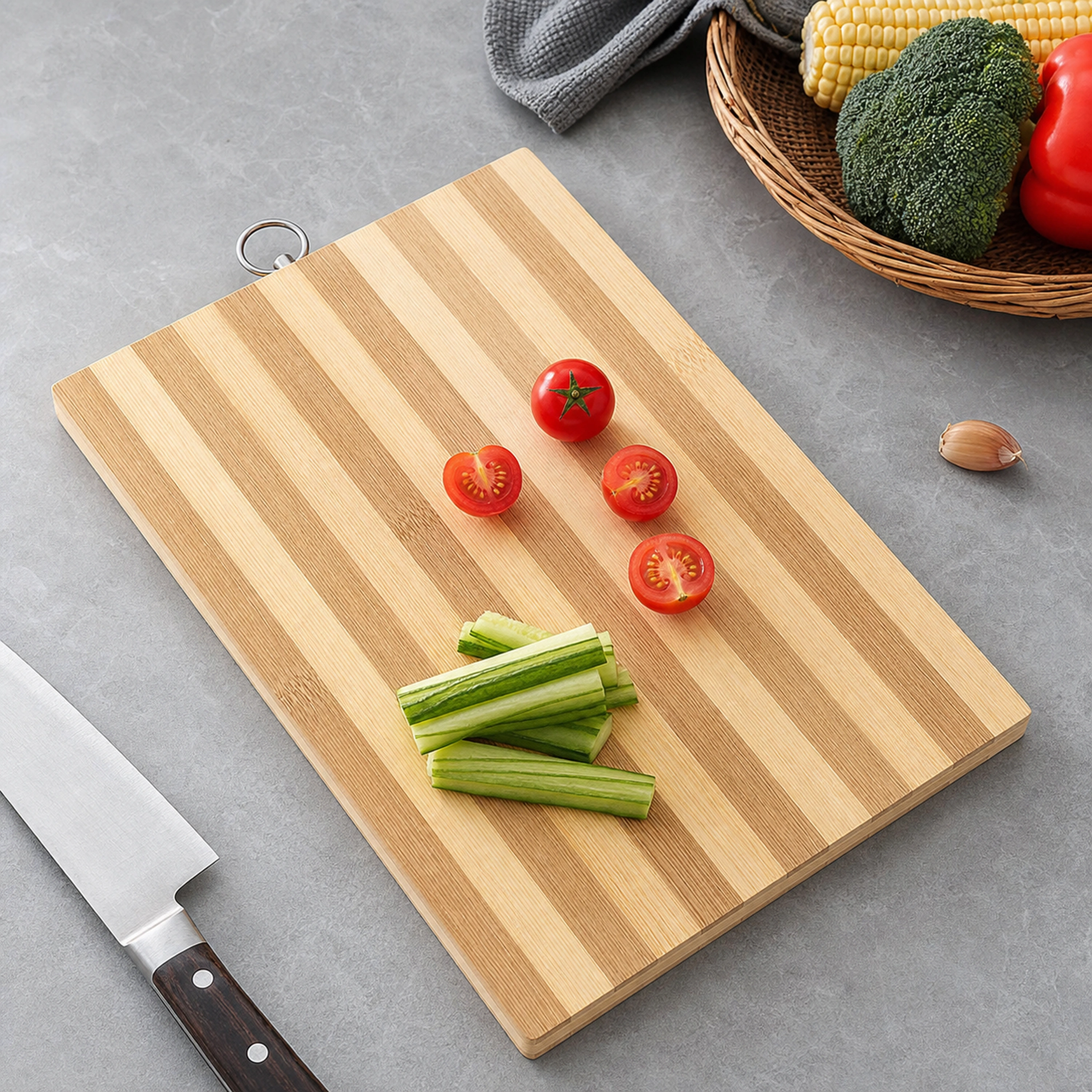 Tabla de Cortar con Rayas para Preparar Alimentos de Bambú y Madera Rayado 24 x 34 x 1.4 cm image 1