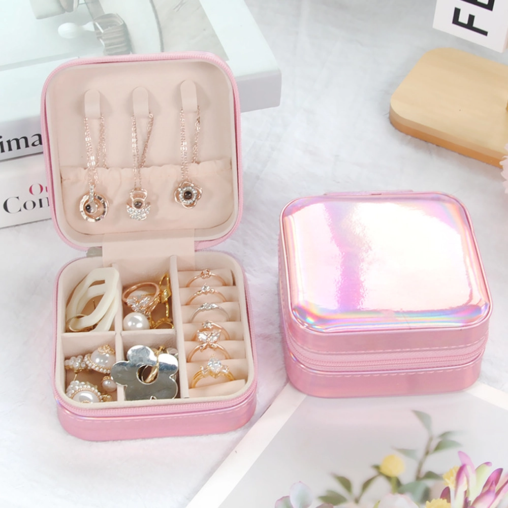 Caja organizadora de joyas 10x10x5cm de PU con espejo