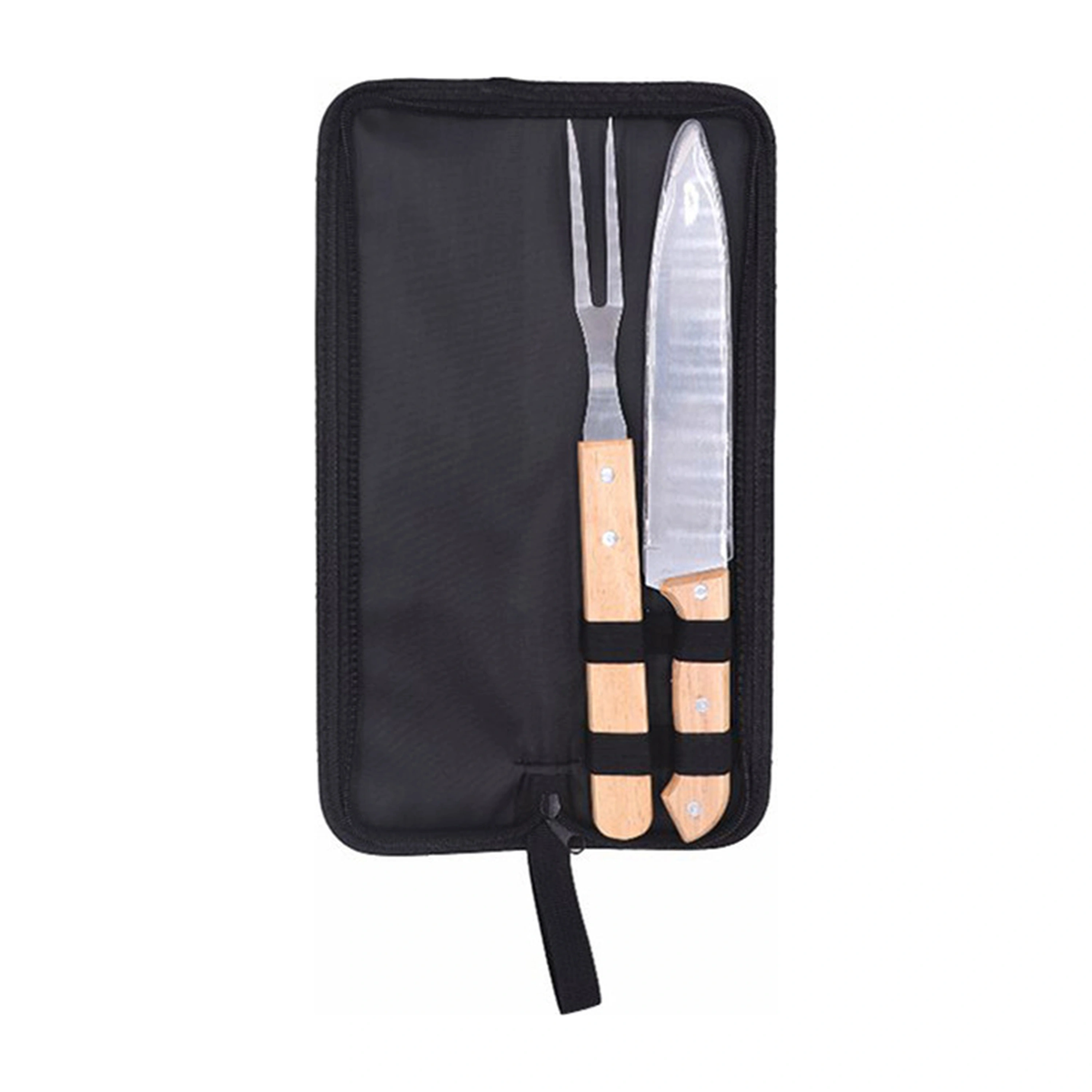 Set BBQ acero inoxidable mango madera parrilla 4 piezas