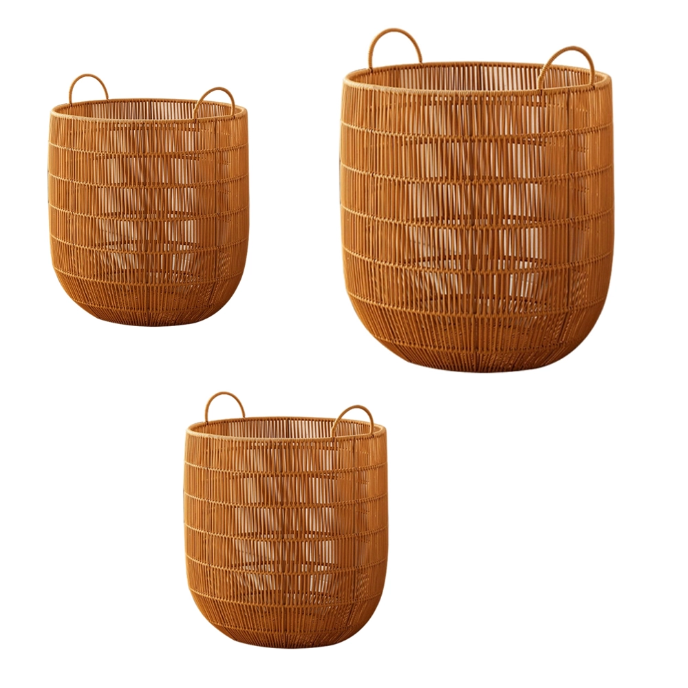 Cesta de Ropa Sucia Set de 3 Piezas Tejido de Ratán PE Beige
