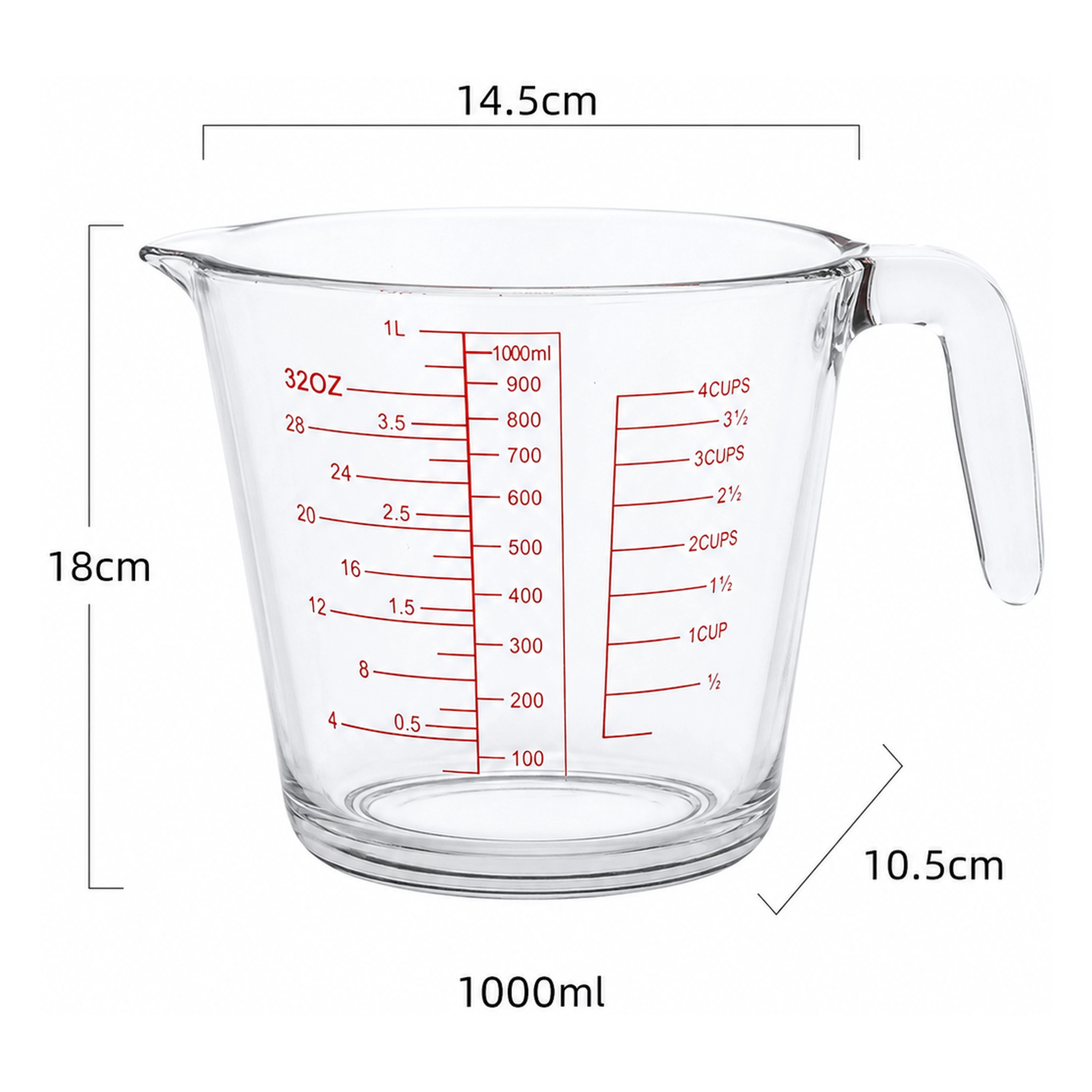 Taza Medidora para Hornear de Vidrio1000ml