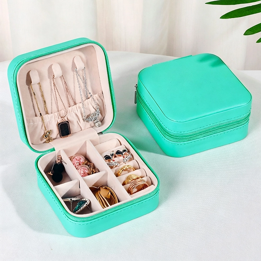 Caja organizadora de joyas 10x10x5cm de PU con cremallera