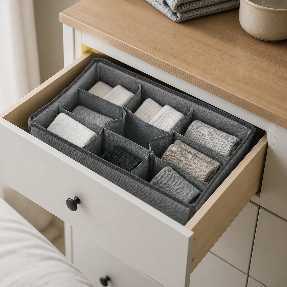 Caja de almacenamiento para calcetines con 9 compartimentos tela no tejida para ropa interior