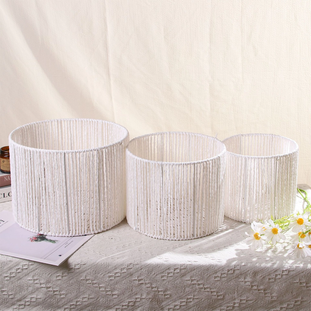 Cesta de Almacenamiento Set de 3 Piezas Tejido de Papel Blanco