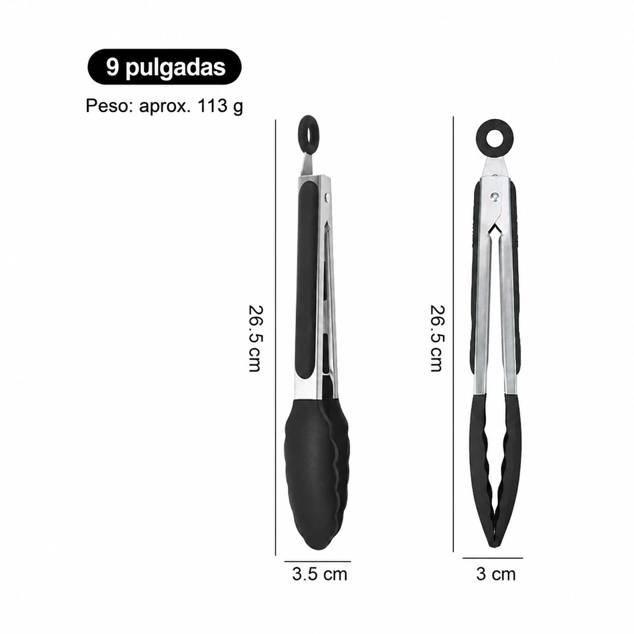 Pinza para Alimentos de Silicona para Preparar Alimentos de Silicona y Acero Inoxidable Negro