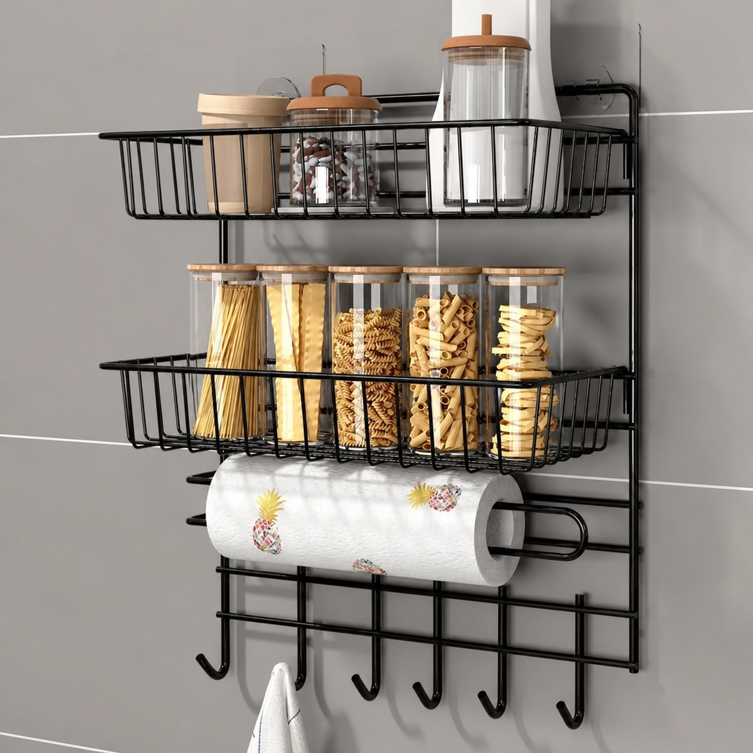Estante Organizador de Cocina de Hierro Negro / Blanco