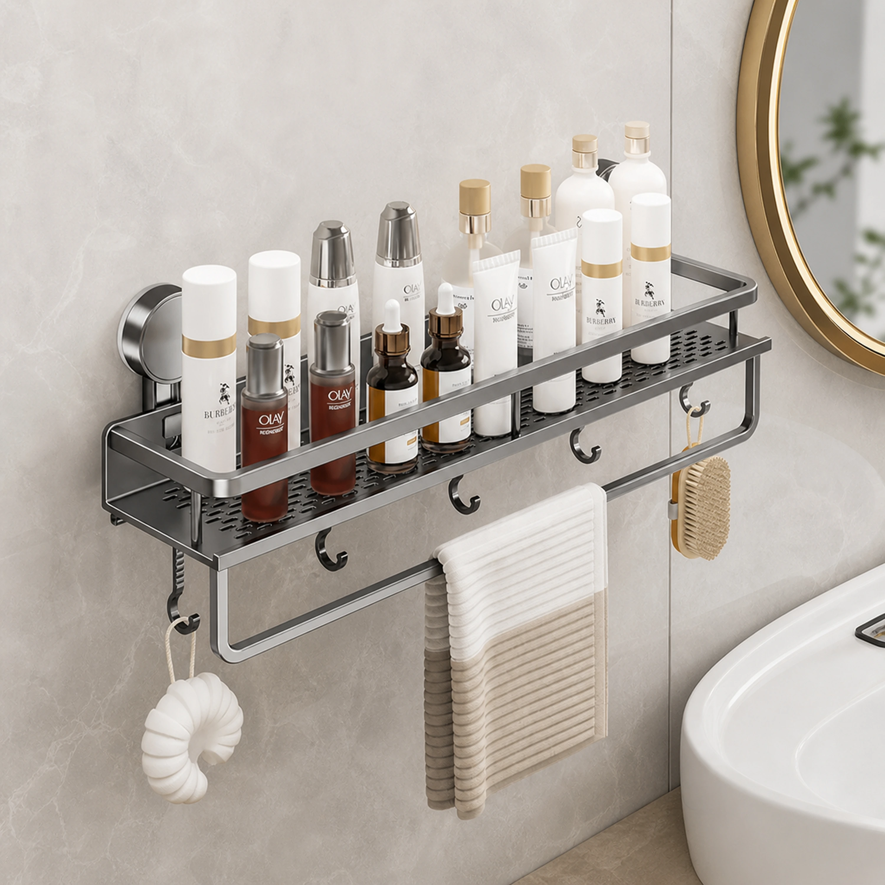 Organizador de pared con ventosa 60cm con gancho y varilla Aleación de aluminio image 1